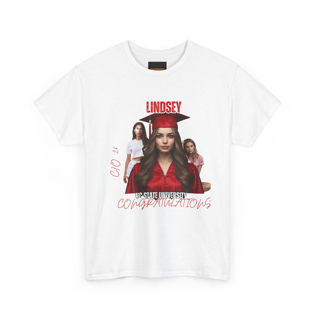 Graduation Photo Tee - Personalized "Lindsey" Cap & Gown Congratulations Shirt