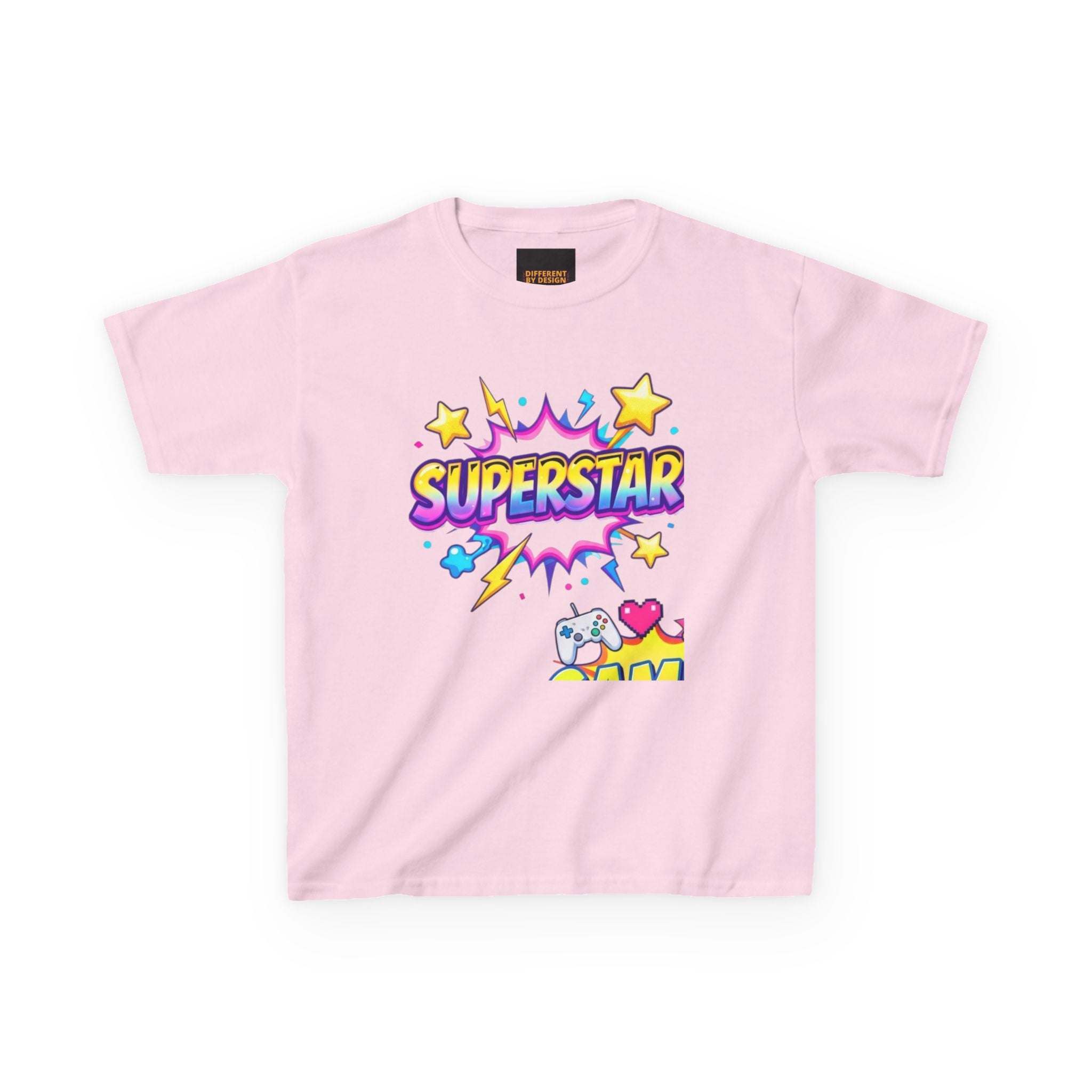 Kids 'Superstar' Graphic Tee — Colorful Stars & Cute Cat Design