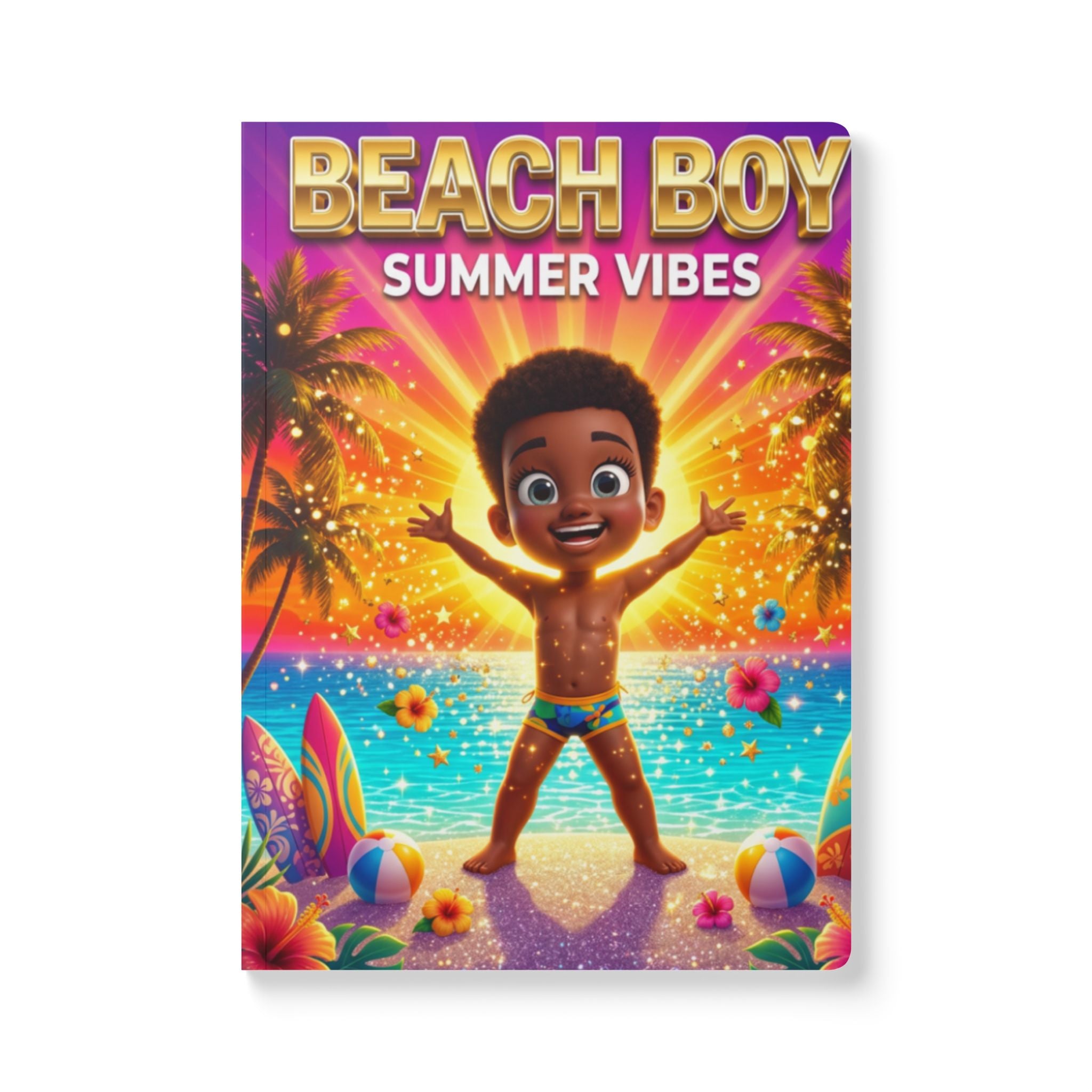 Beach Boy Summer Vibes Softcover Journal — Kids' Tropical Beach Diary
