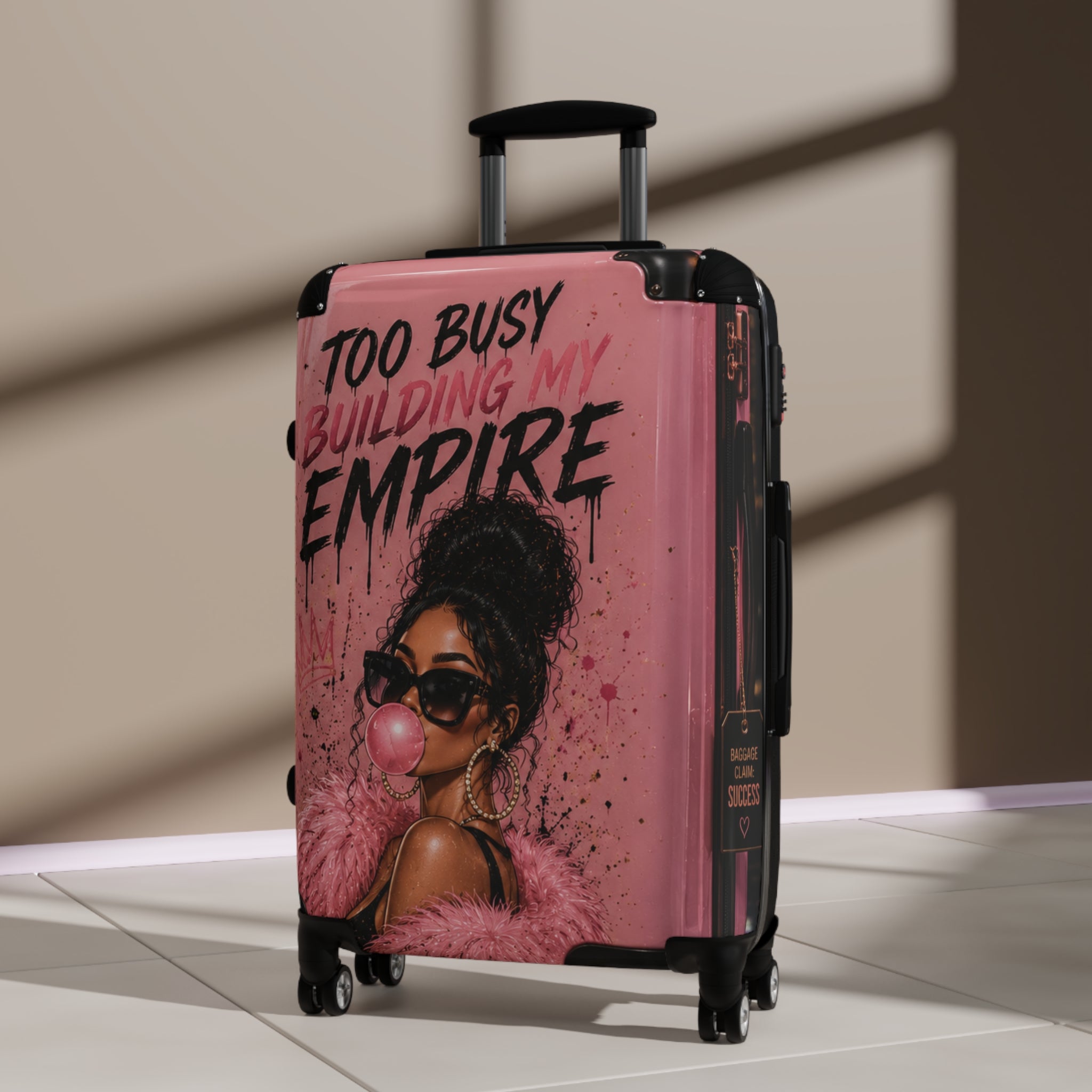 Suitcase — "Too Busy Building My Empire" Pink Boss Lady Carry-On