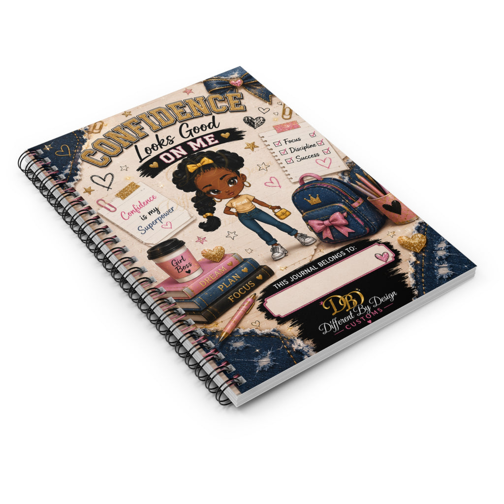 Confidence Looks Good On Me Spiral Notebook — Girl Power Ruled Journal for School & Self‑Confidence