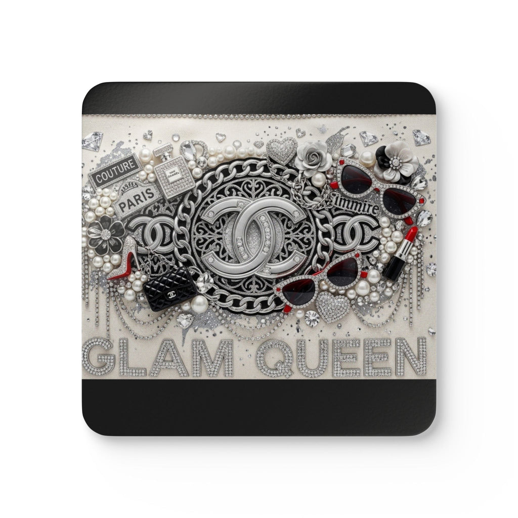 Glam Queen Cork Coaster Set — Fashion Jewelry Glitter Design (4-Pack)