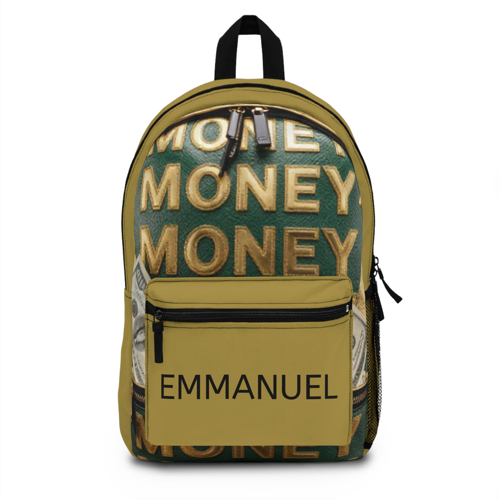 Money Print Personalized Backpack — 'MONEY' Design with Custom Name (Emmanuel)