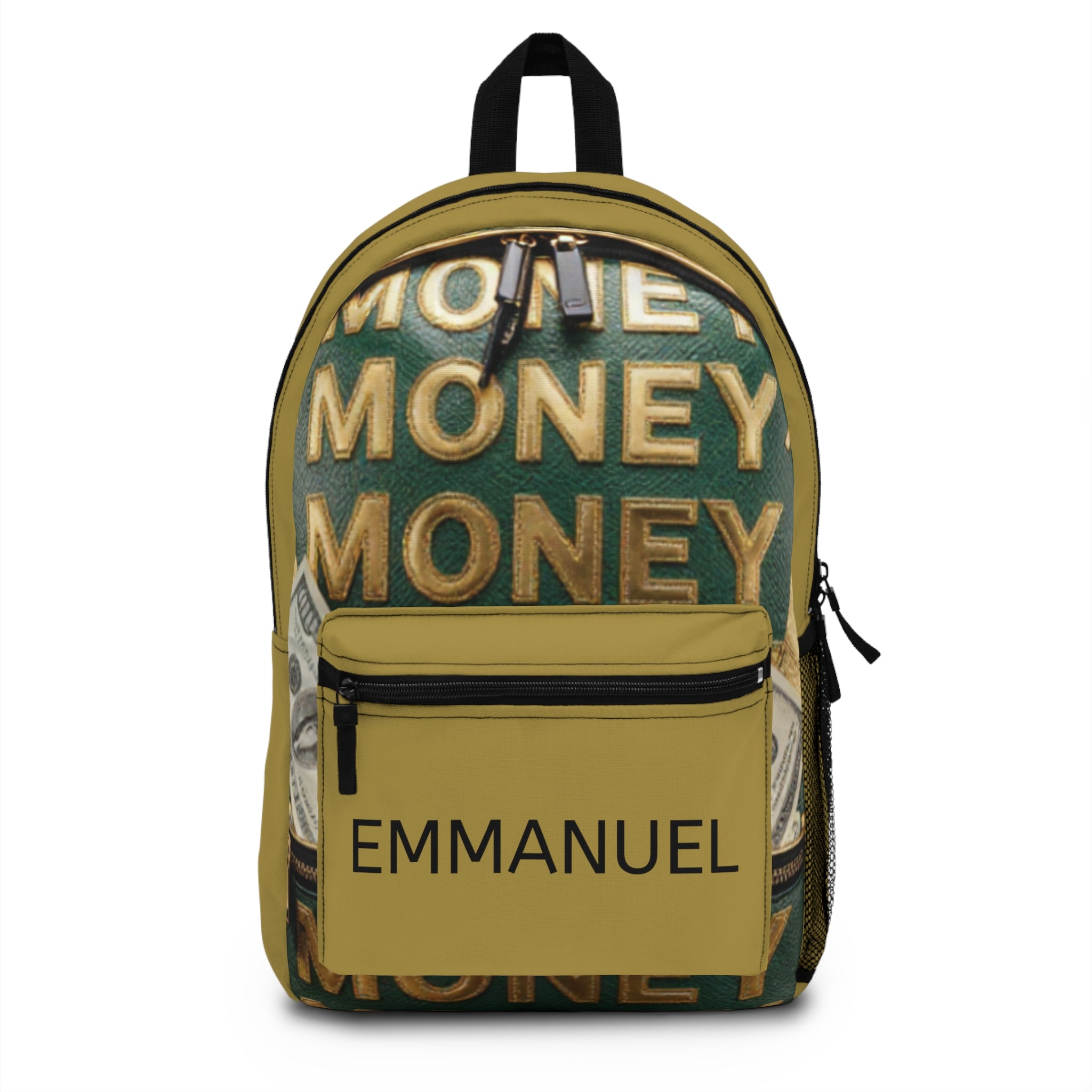 Money Print Personalized Backpack — 'MONEY' Design with Custom Name (Emmanuel)