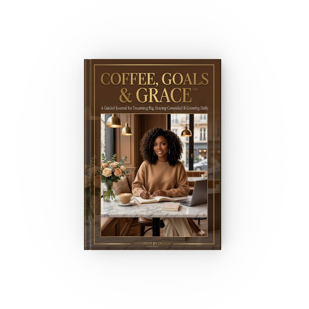 Hardback Journal — “Coffee, Goals & Grace” Guided Planner for Busy Black Women | Daily Gratitude, Goal-Setting & Reflection