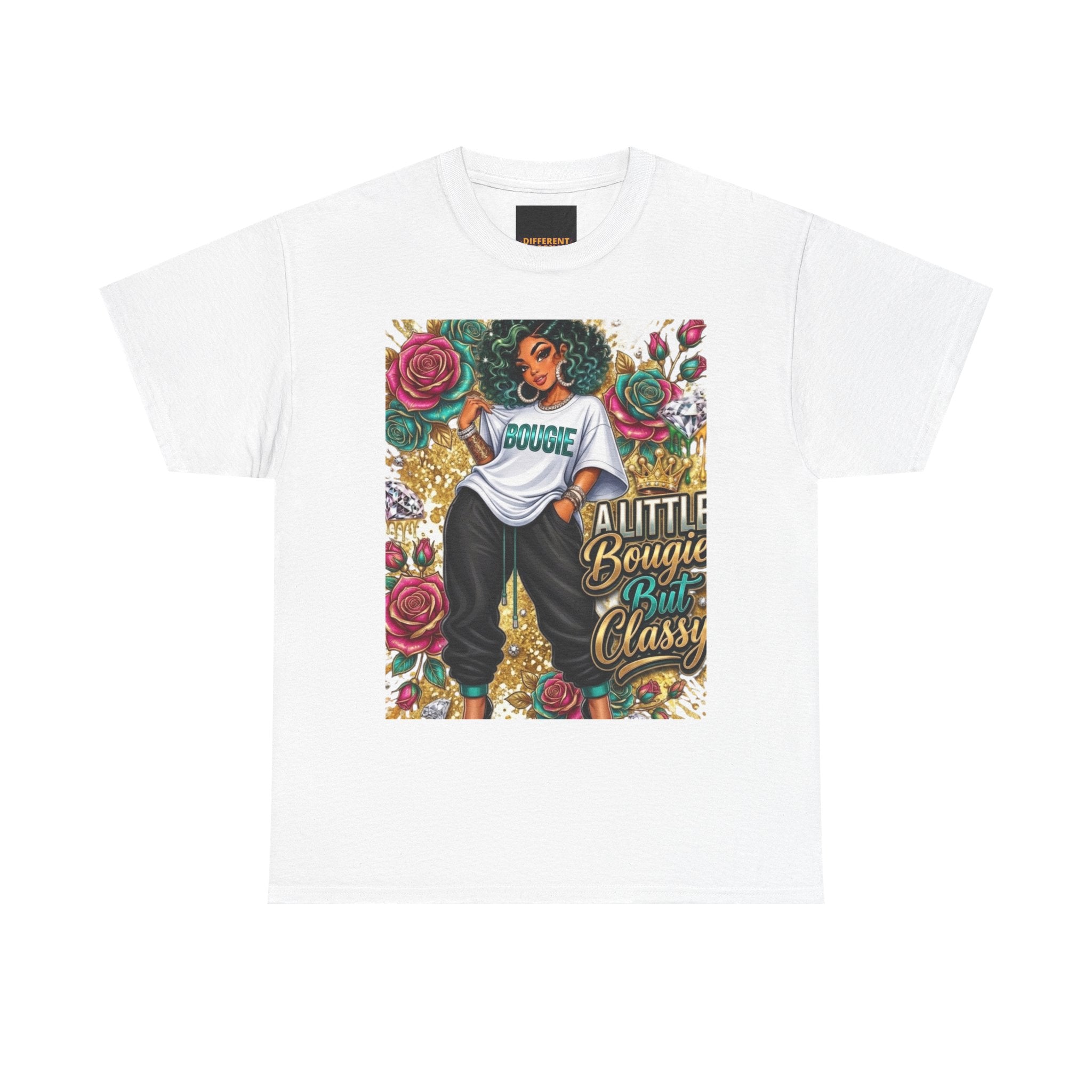 Graphic Tee — "A Little Bougie, But Classy" Floral Afrocentric Design