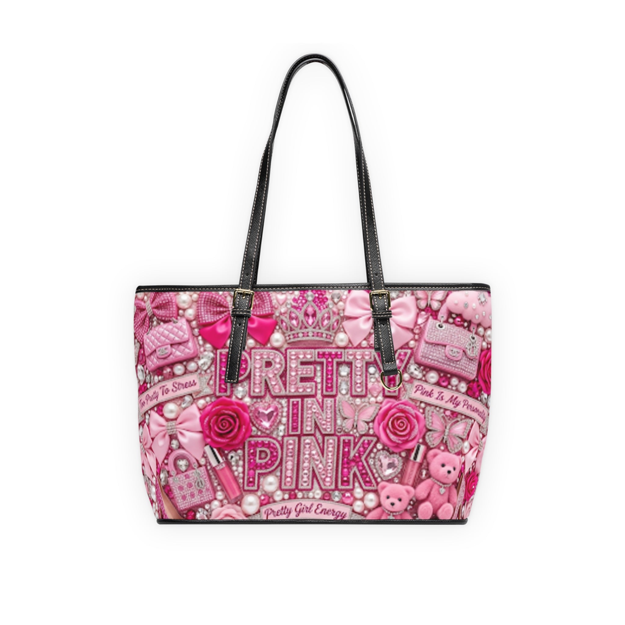 Pretty in Pink PU Shoulder Bag - Pink Tote with 'Pretty in Pink' Graphic