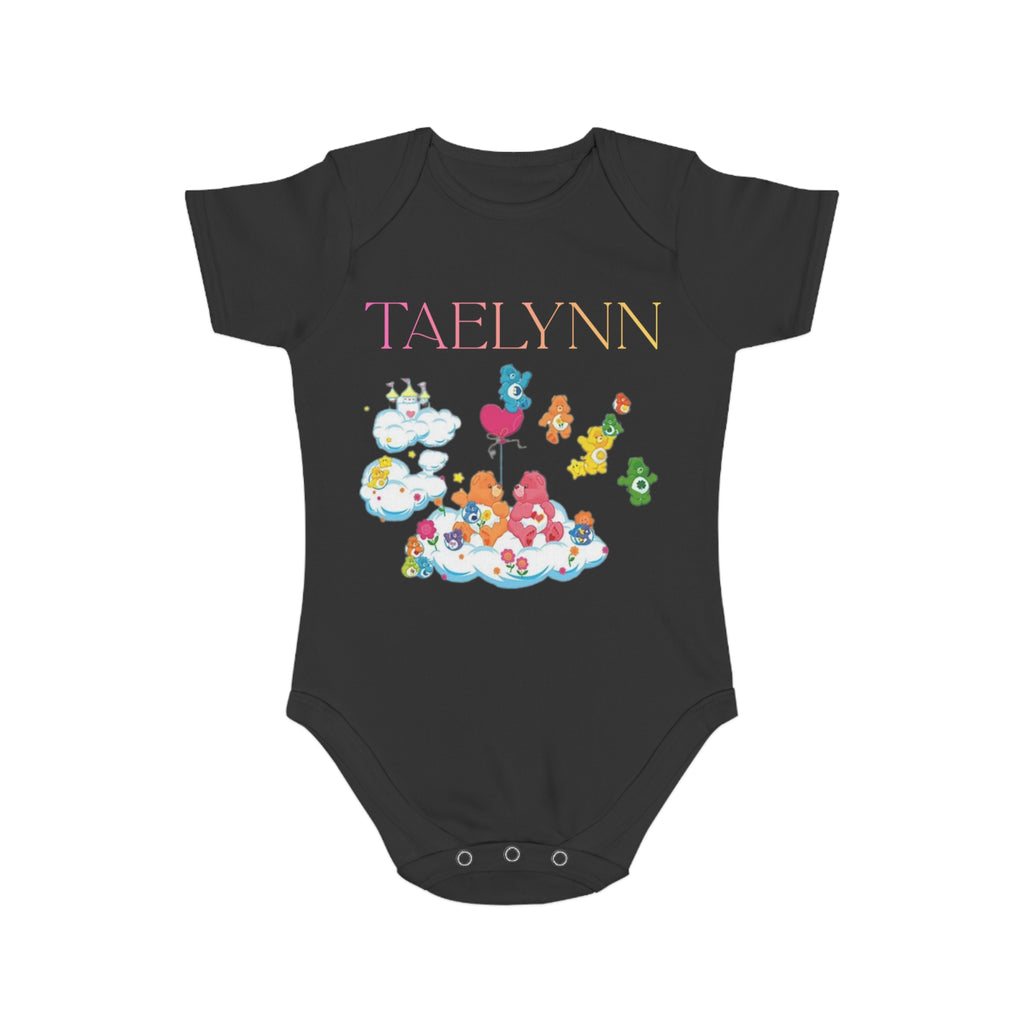 Personalized Baby Bodysuit with Colorful Cartoon Cloud Friends — Custom Name "TAELYNN"