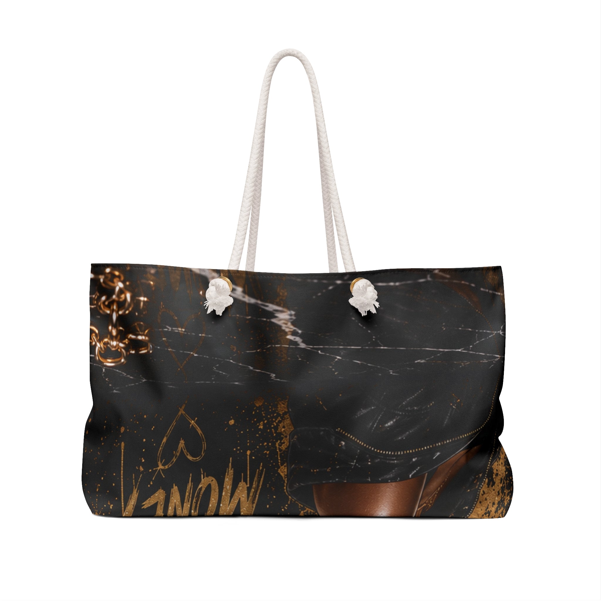Pretty Focused and Fearless Weekender Bag — Black Gold Afro Chic Travel Tote