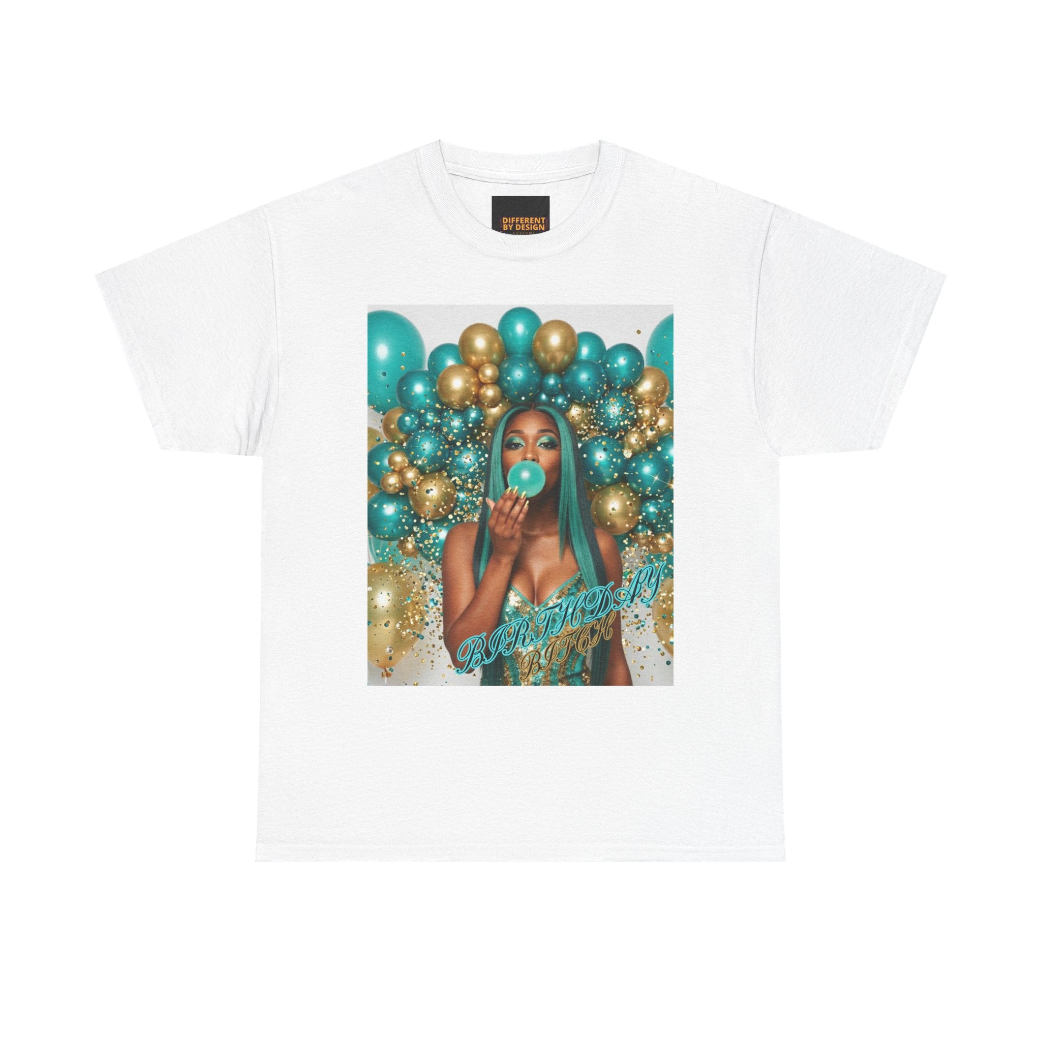 Birthday Balloons Tee — Teal & Gold Celebration Graphic T-Shirt