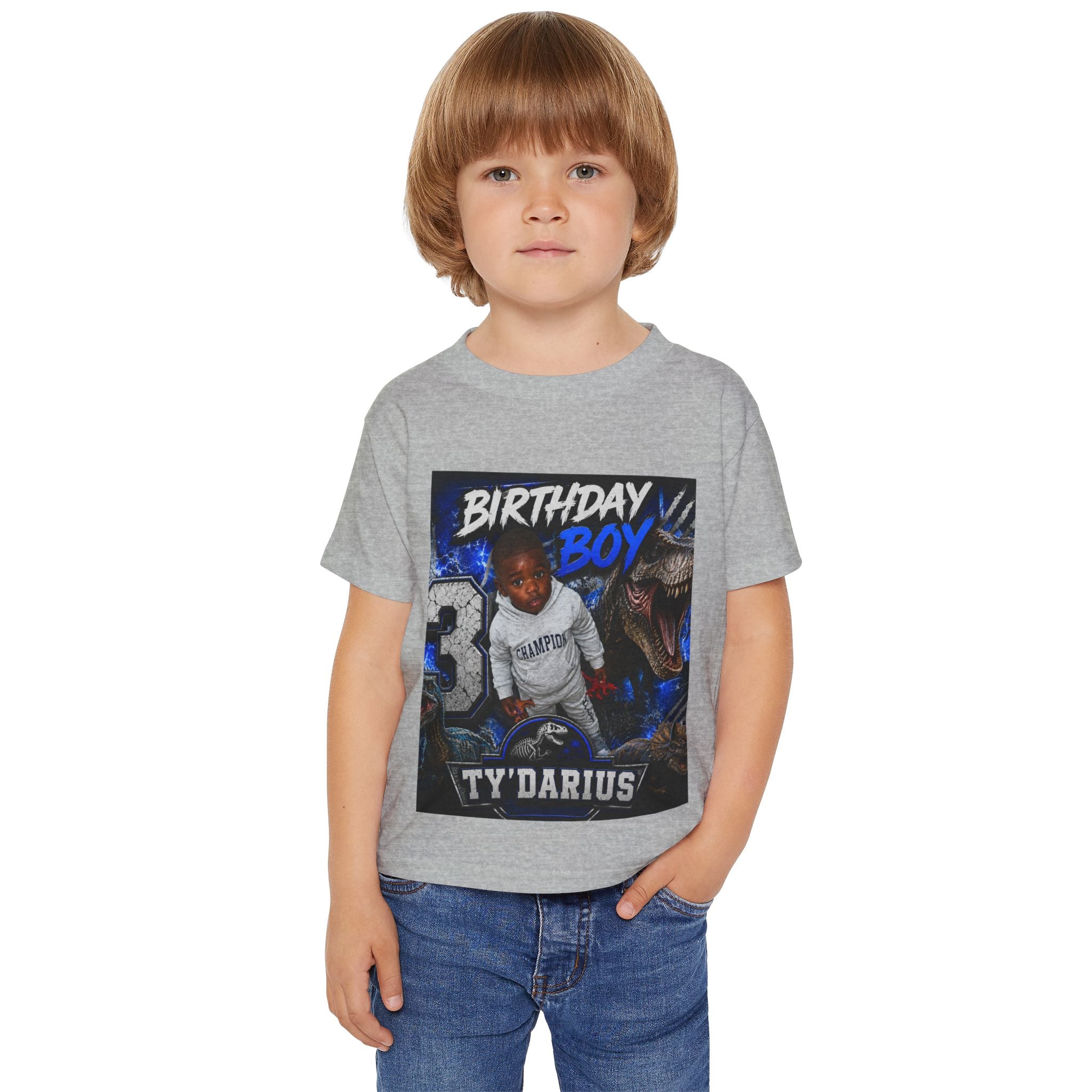 Birthday Boy Toddler T‑Shirt — Personalized 'Ty'Darius' Dino Party Shirt