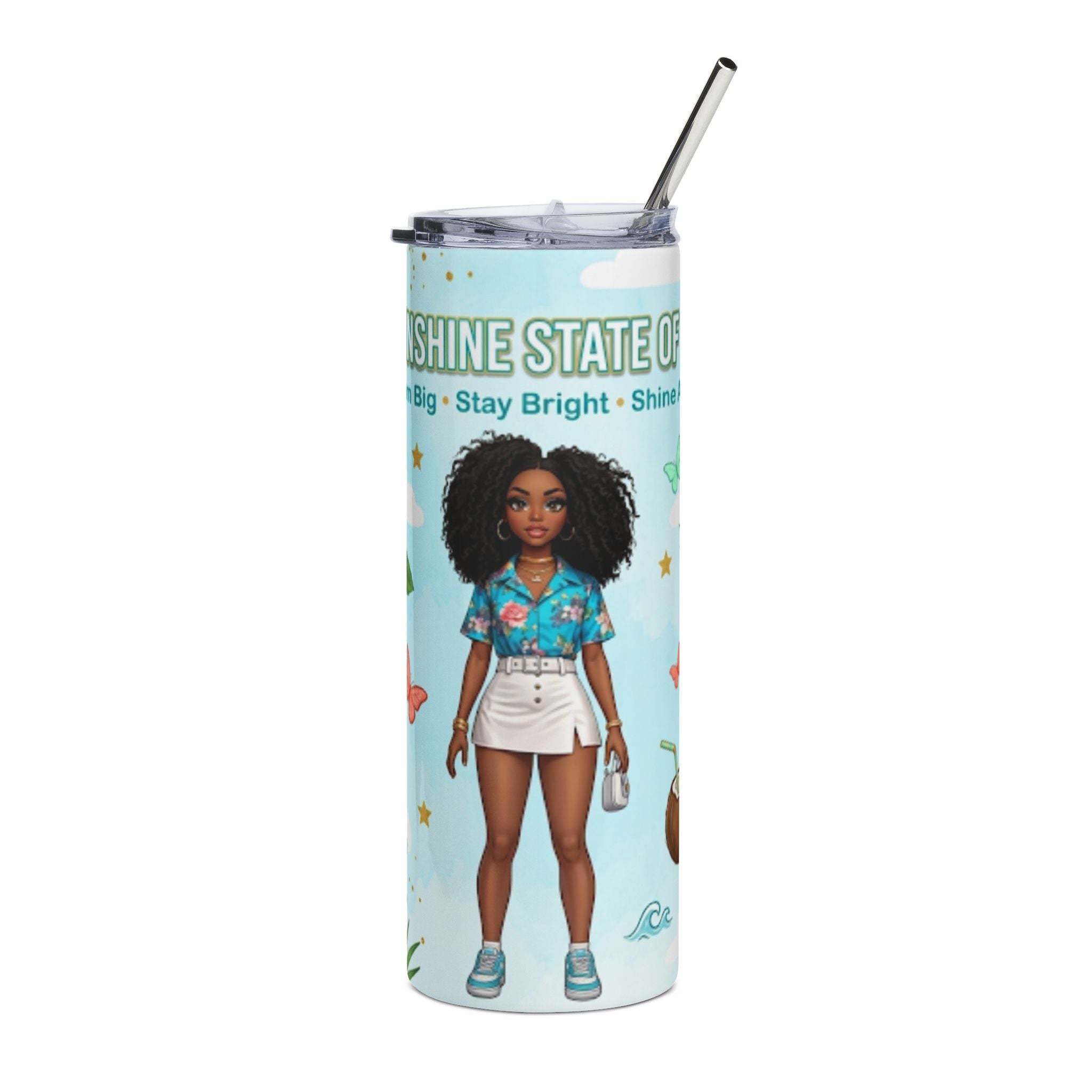 Sunshine State of Mind 20oz Stainless Steel Tumbler — Afro Girl Summer Vibes