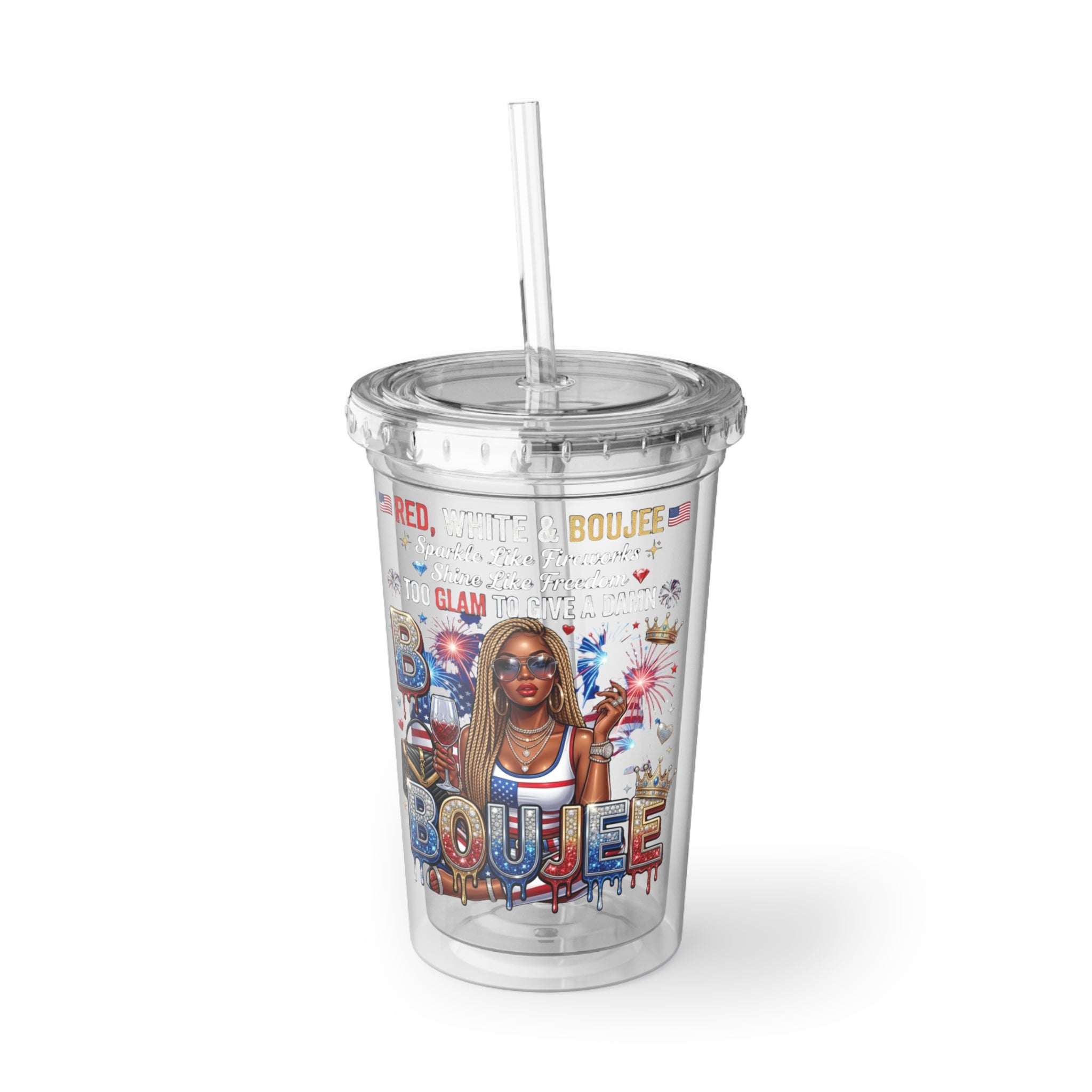 Boujee Summer Vibes Acrylic Cup – Insulated Straw Tumbler with 'Boujee' Graphic