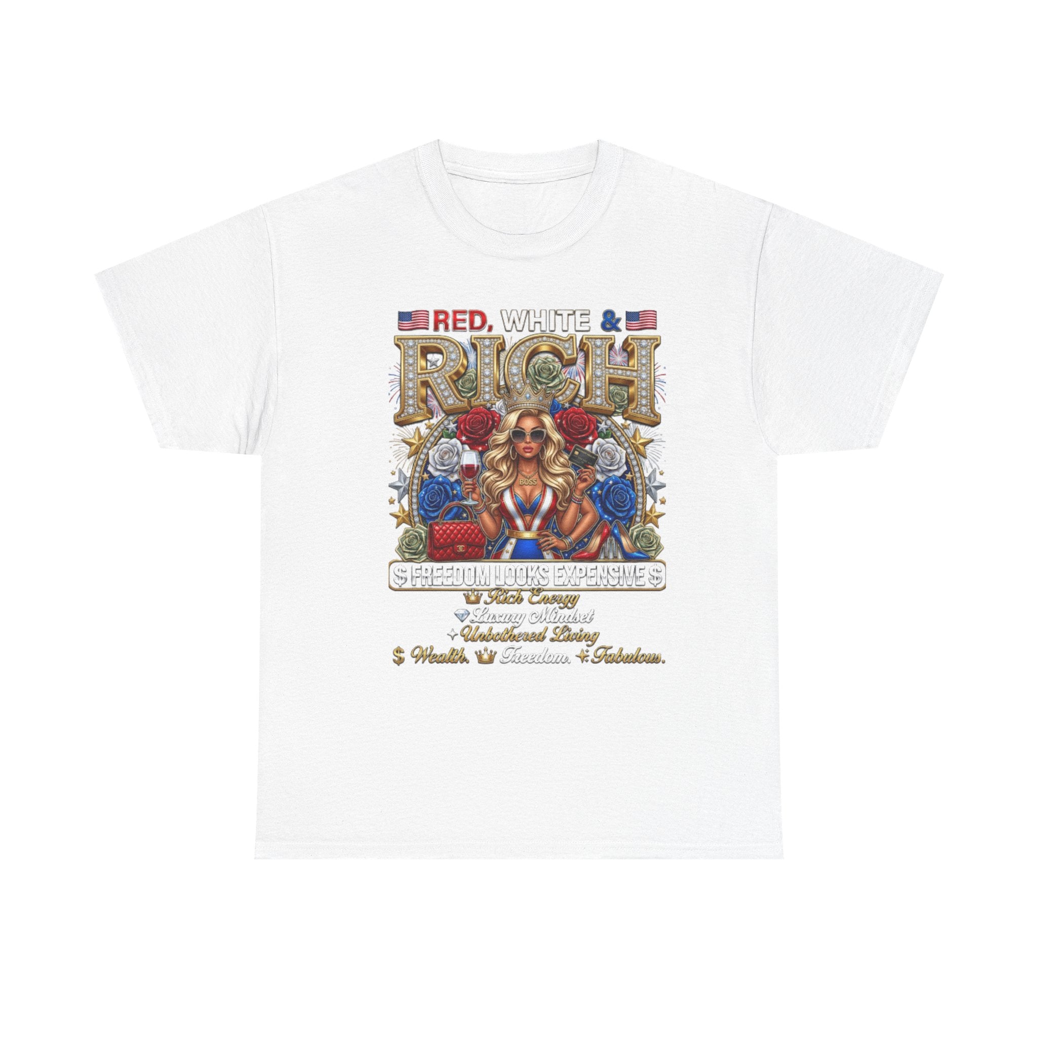 Red, White & Rich Graphic T-Shirt — Patriotic Vintage Pinup Tee