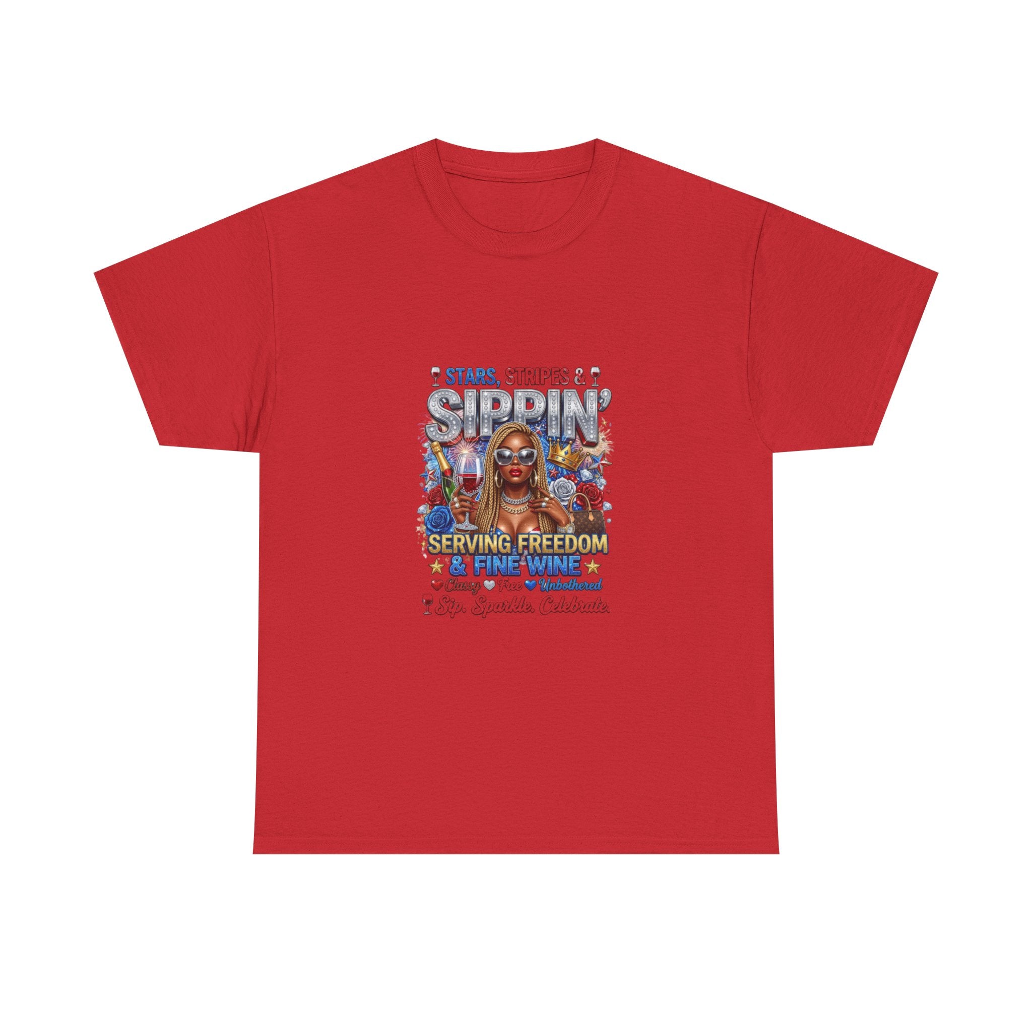 T-Shirt — “Stars, Stripes & Sippin’” Patriotic Serving Freedom Tee