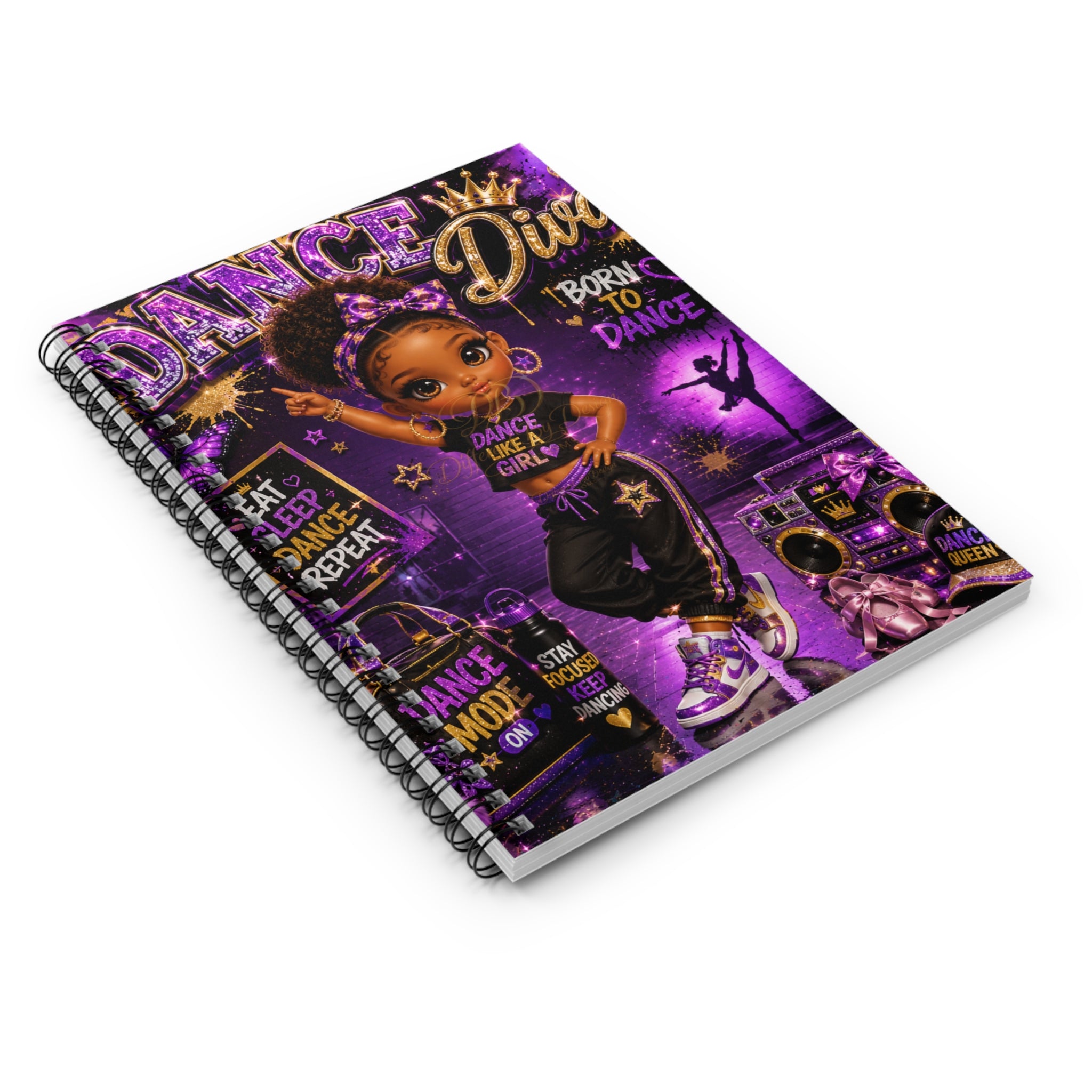 Dance Diva Notebook — Ruled Spiral Journal (Born to Dance, Purple)
