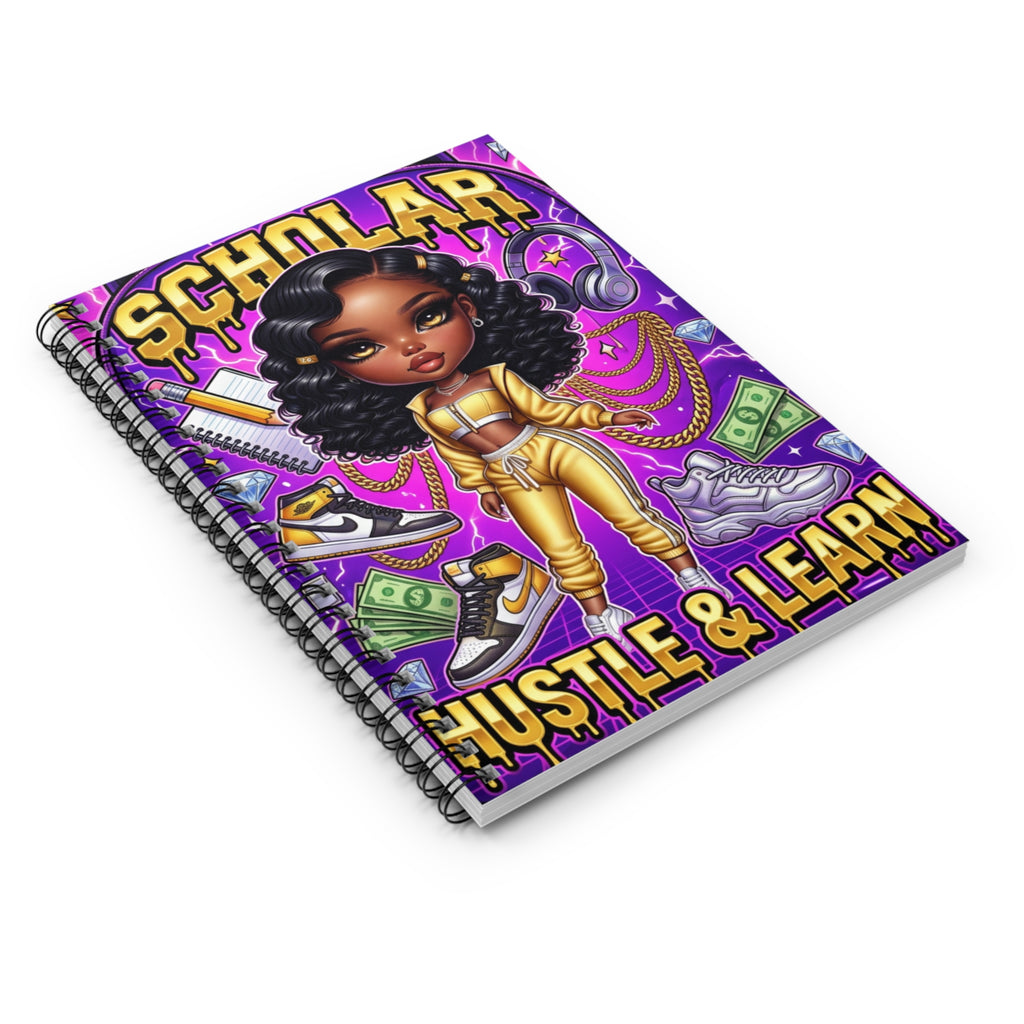 Scholar Hustle & Learn Spiral Notebook — Cute Afro Girl Study Journal