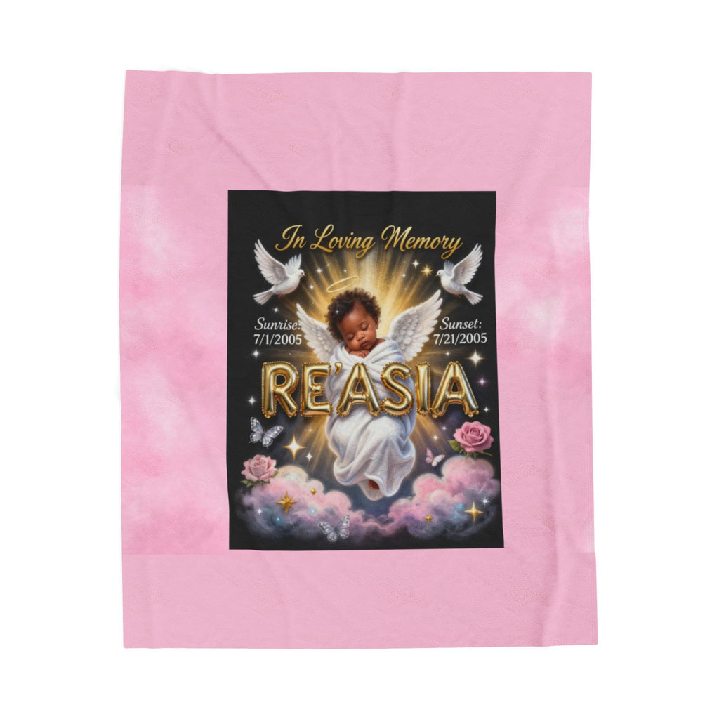 Memorial Angel Velveteen Plush Blanket — "In Loving Memory Reasia"