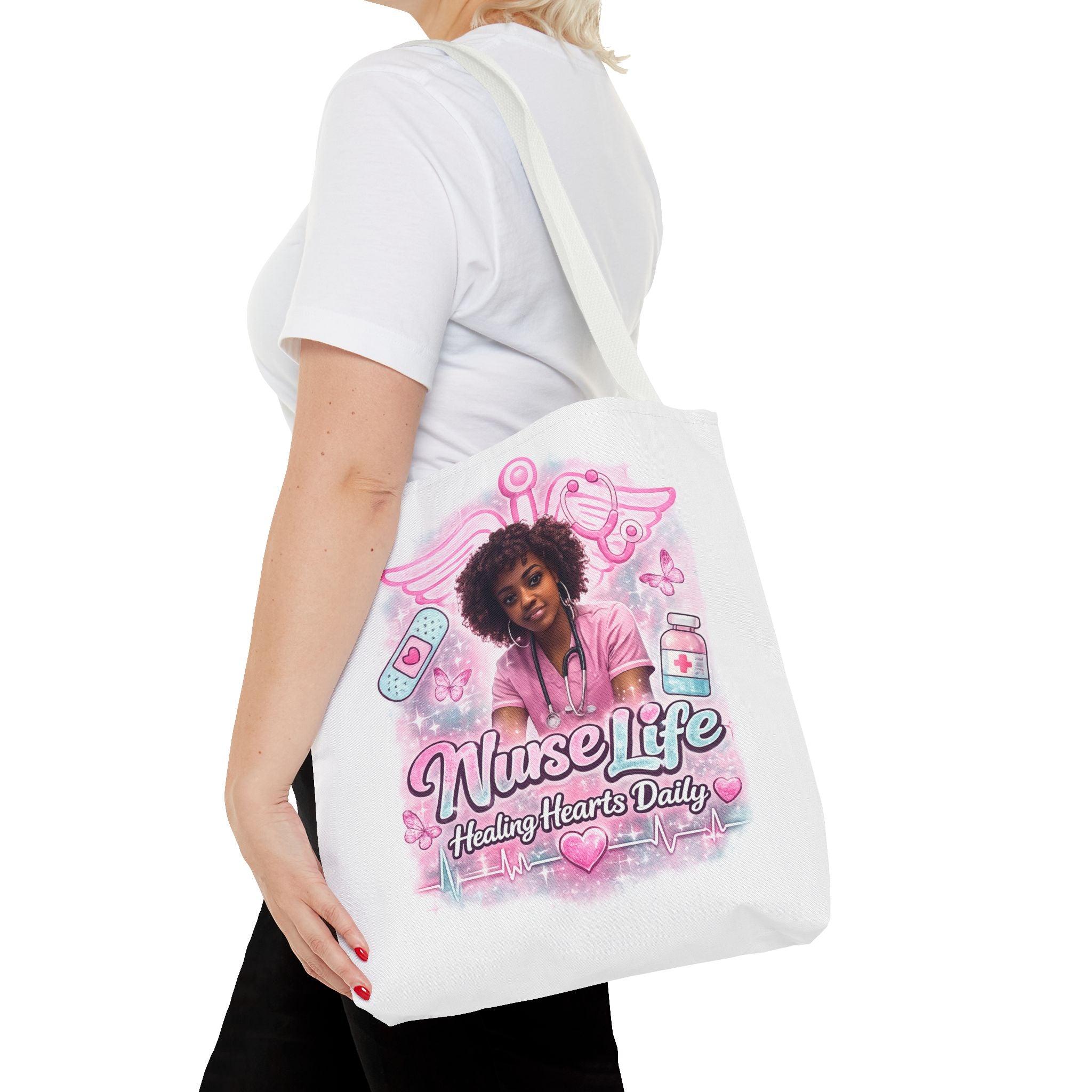 Nurse Life Tote Bag — 'Nurse Life: Healing Hearts Daily' Pink Medical AOP Tote