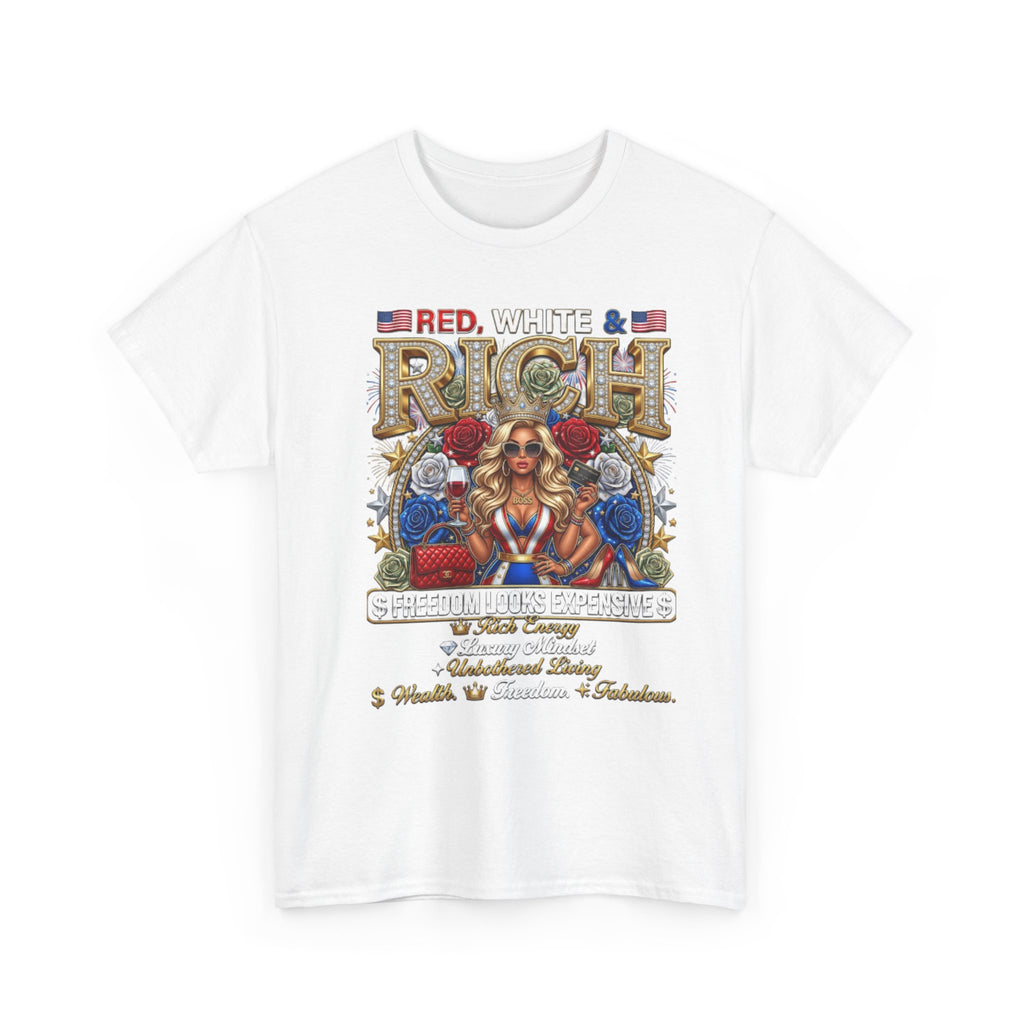 Red, White & Rich Graphic T-Shirt — Patriotic Vintage Pinup Tee