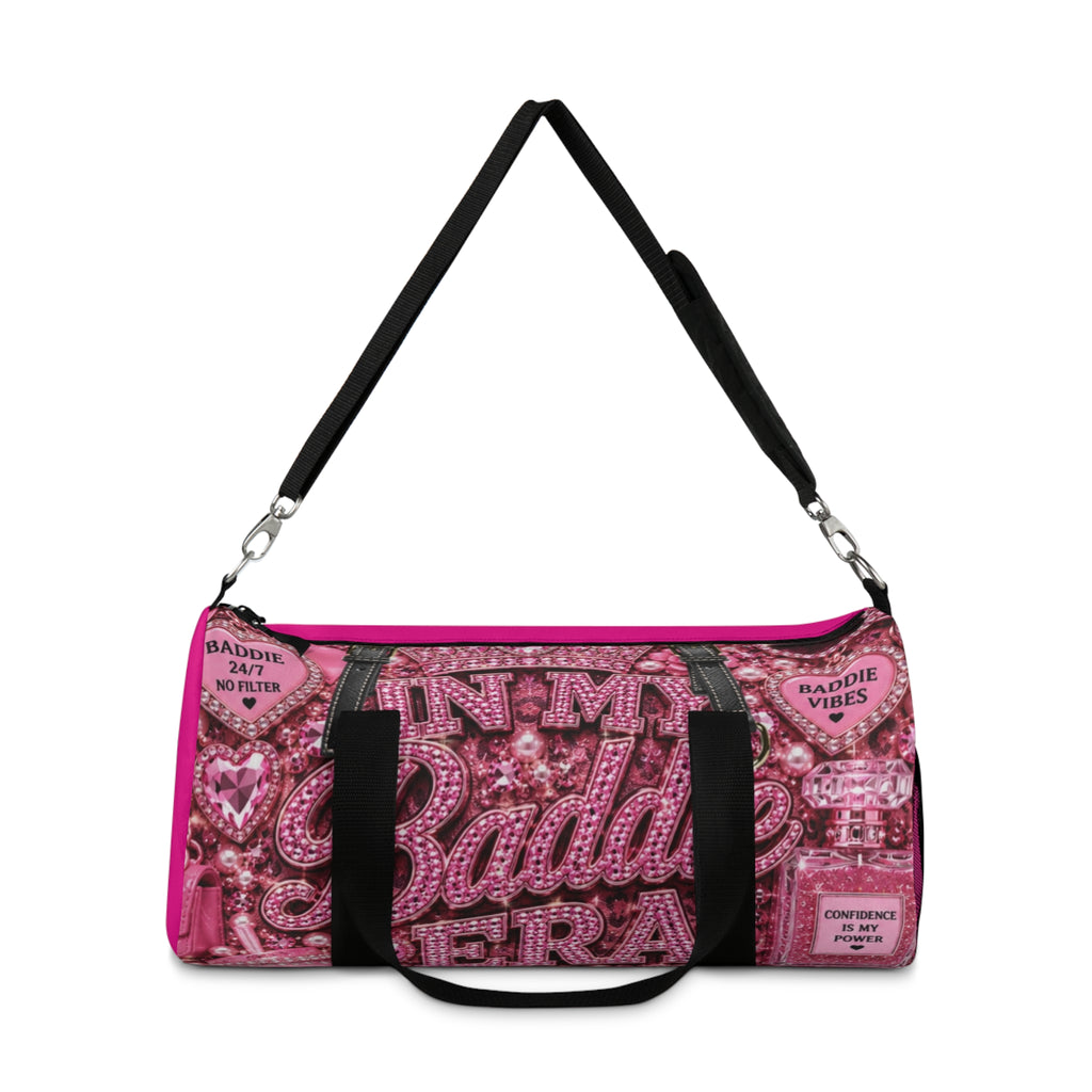 Pink Baddie Vibes Duffel Bag — Trendy Glitter Heart Travel Bag