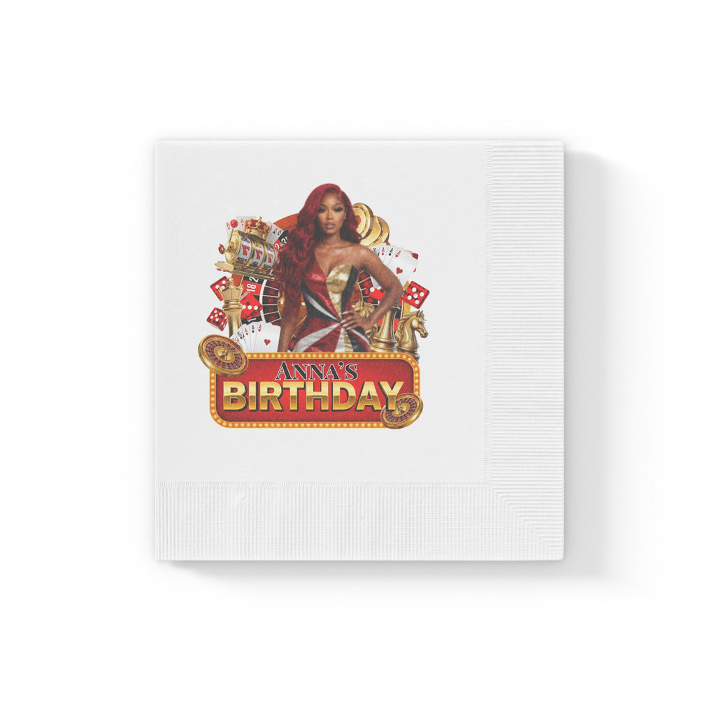 Casino Birthday Napkins — Personalized 'Anna's Birthday' Party Cocktail Napkins