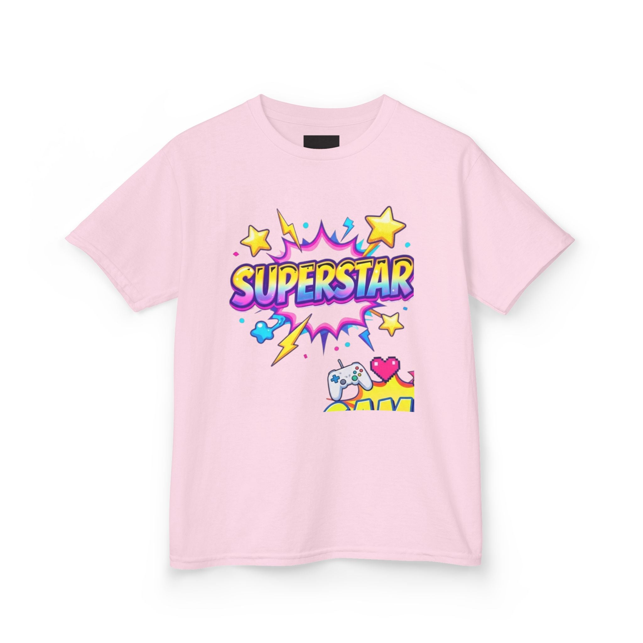 Kids 'Superstar' Graphic Tee — Colorful Stars & Cute Cat Design