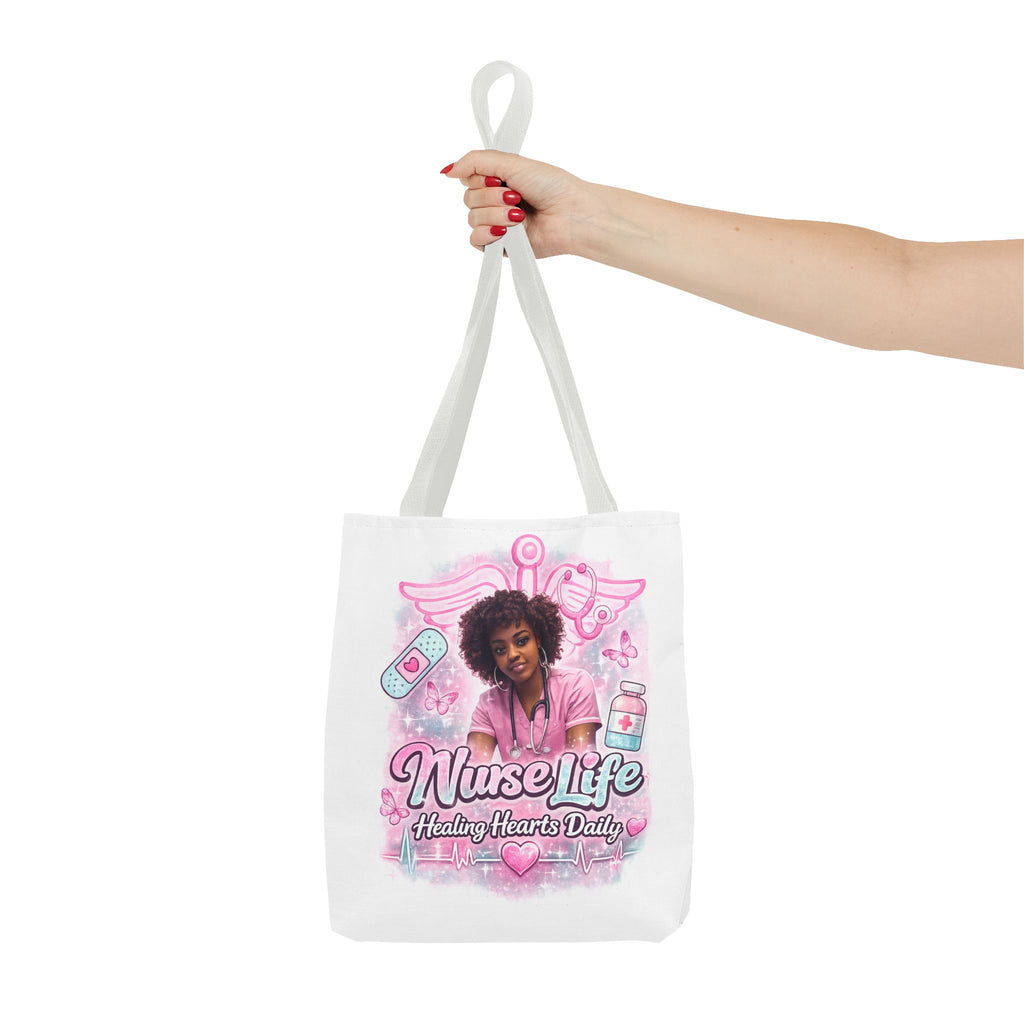 Nurse Life Tote Bag — 'Nurse Life: Healing Hearts Daily' Pink Medical AOP Tote