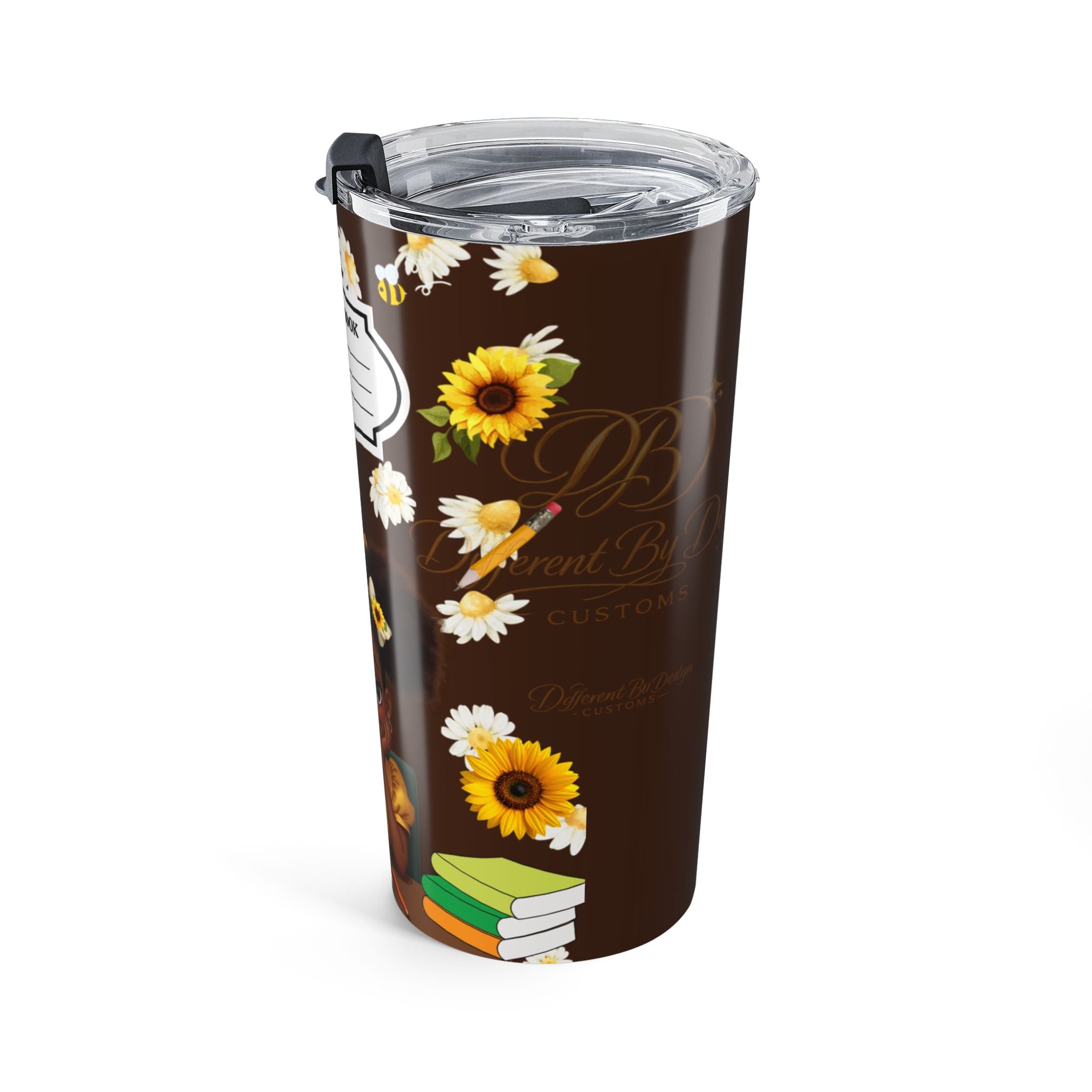 20oz Composition Book Tumbler – Cute Black Girl with Daisies Travel Cup
