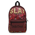 Slay Queen Personalized Backpack – Burgundy Rose Monogram School Bag