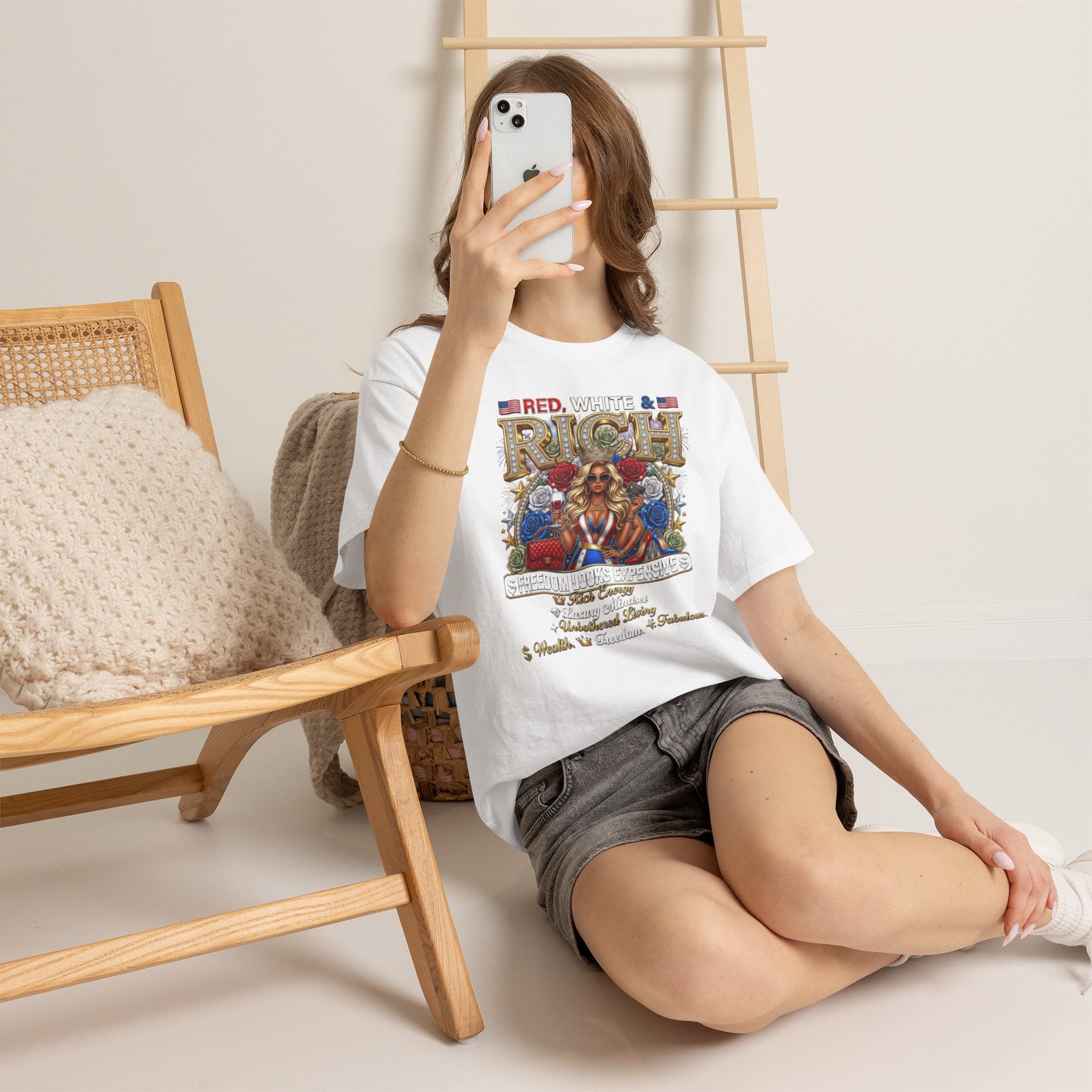 Red, White & Rich Graphic T-Shirt — Patriotic Vintage Pinup Tee