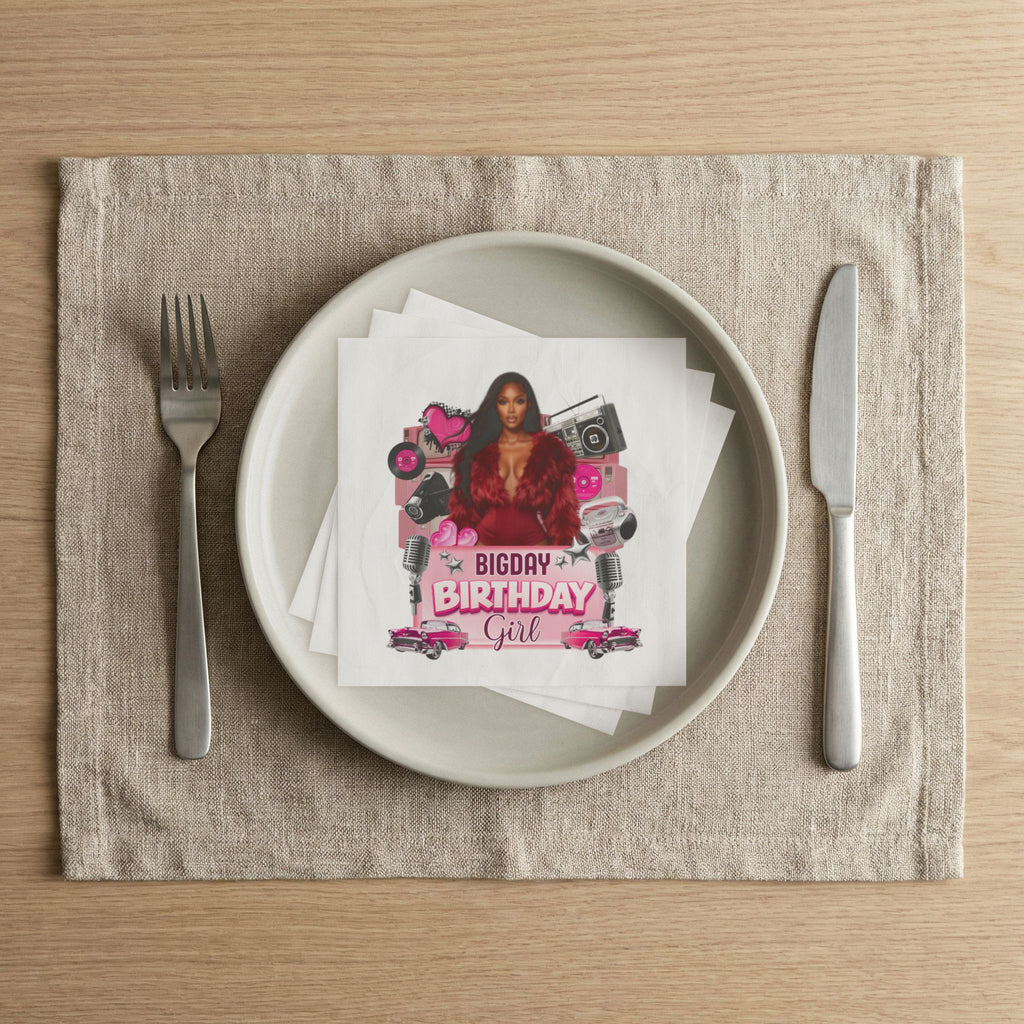 Birthday Girl Cocktail Napkins — Pink Retro Glam Party Decor
