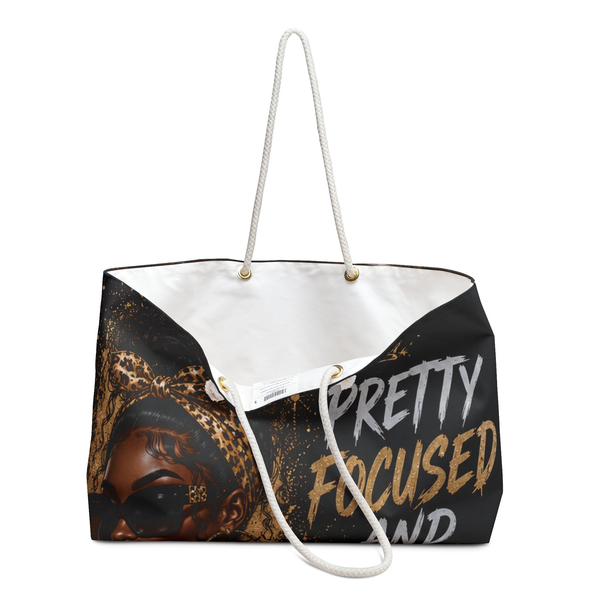 Pretty Focused and Fearless Weekender Bag — Black Gold Afro Chic Travel Tote