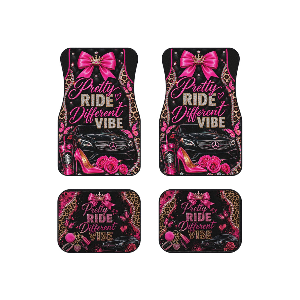 Car Mats - "Pretty Ride Different Vibe" Pink Glam Floor Mat Set (4pc)