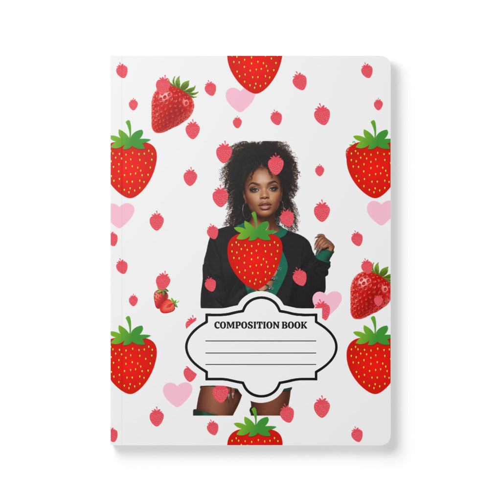Strawberry Pattern Softcover Journal – Composition Notebook with Heart Accents