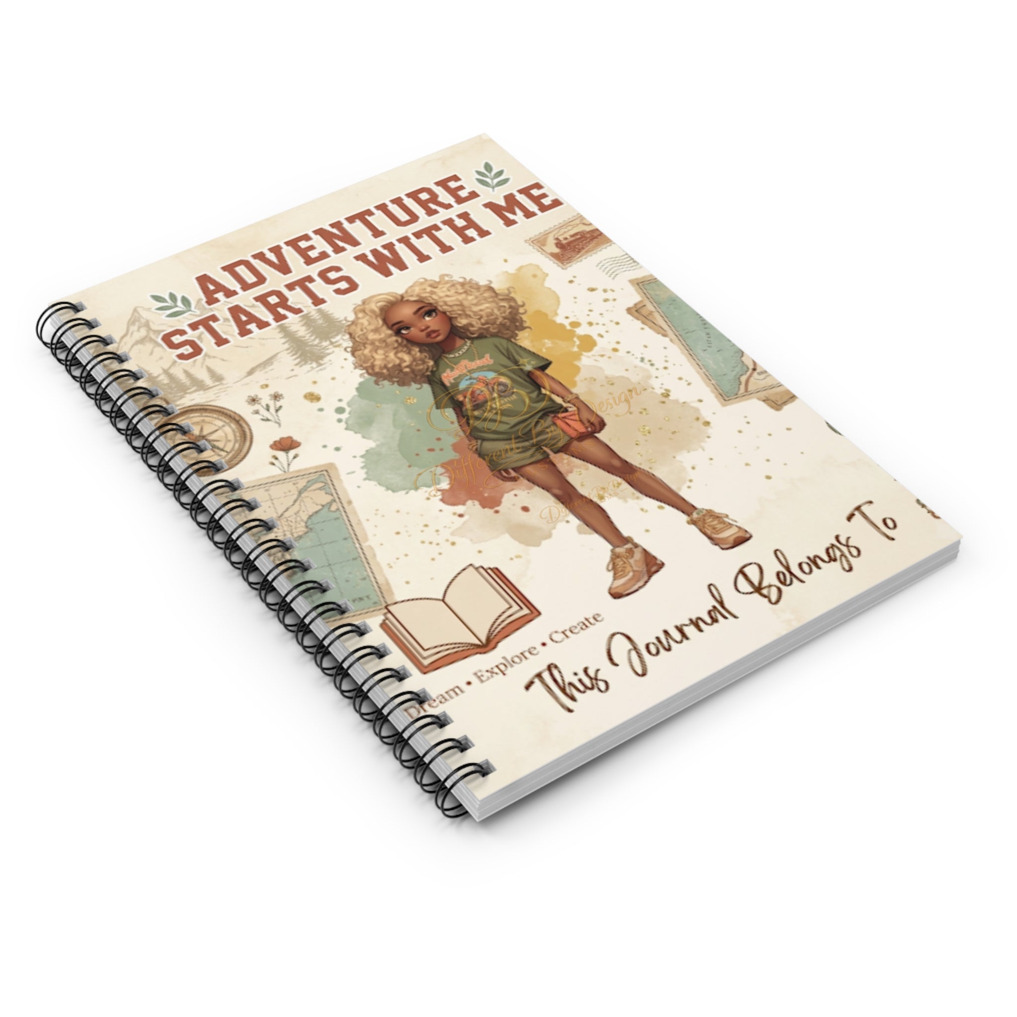 Adventure Starts With Me Spiral Notebook — Cute Girl Travel Journal, Ruled Lined Notebook for Kids & Teens
