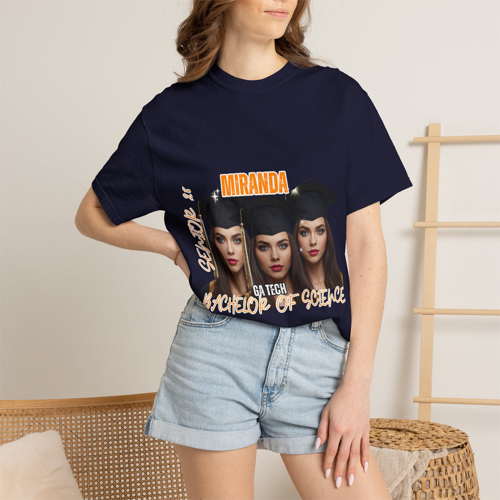 Graduation Photo Collage T-Shirt — Personalized Miranda GA Tech Grad Cap Tee