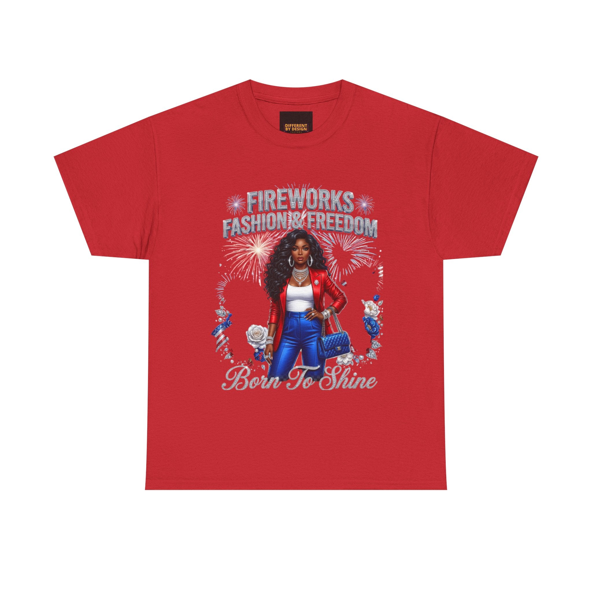 Fireworks Fashion & Freedom Tee — Born to Shine Patriotic Graphic T‑Shirt