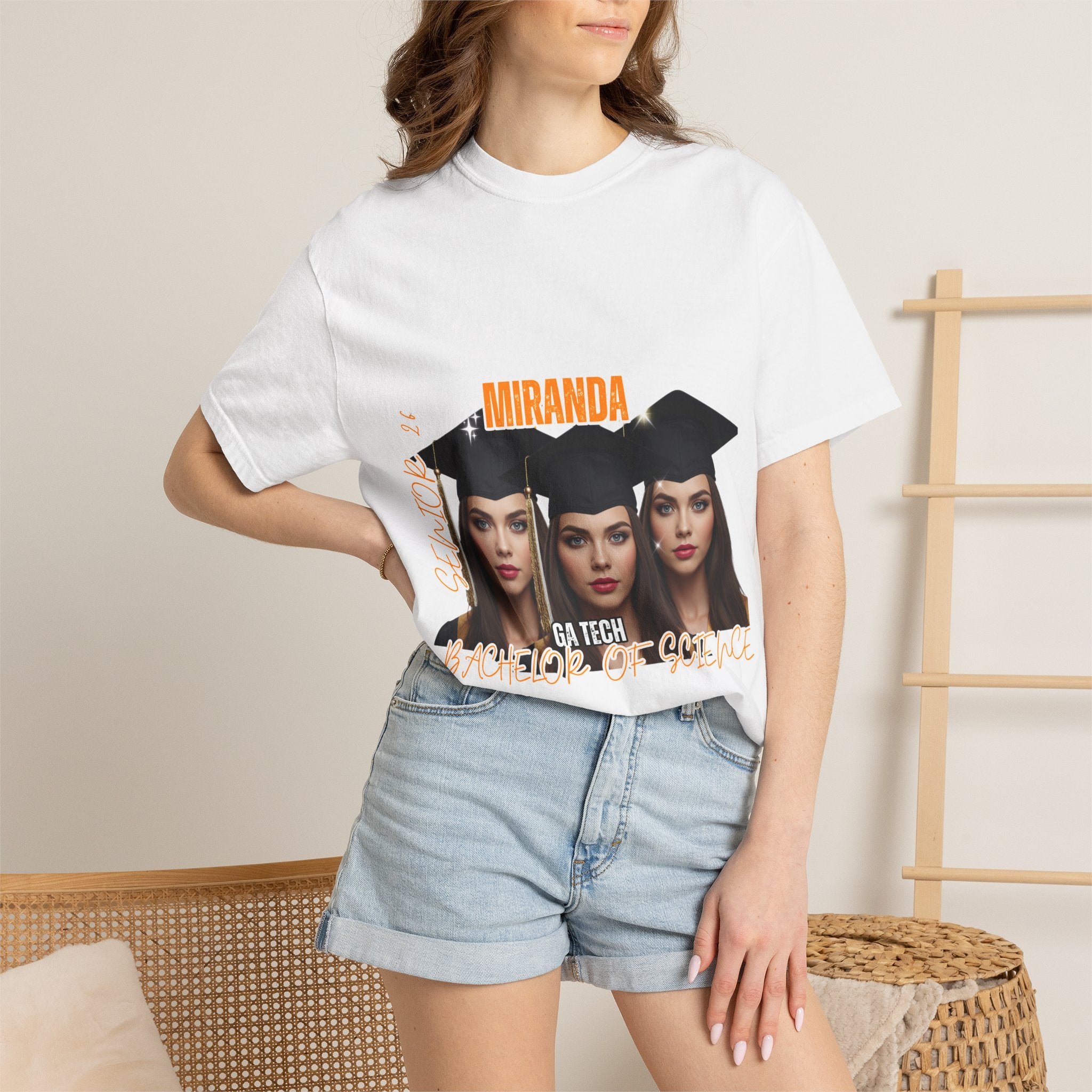 Graduation Photo Collage T-Shirt — Personalized Miranda GA Tech Grad Cap Tee