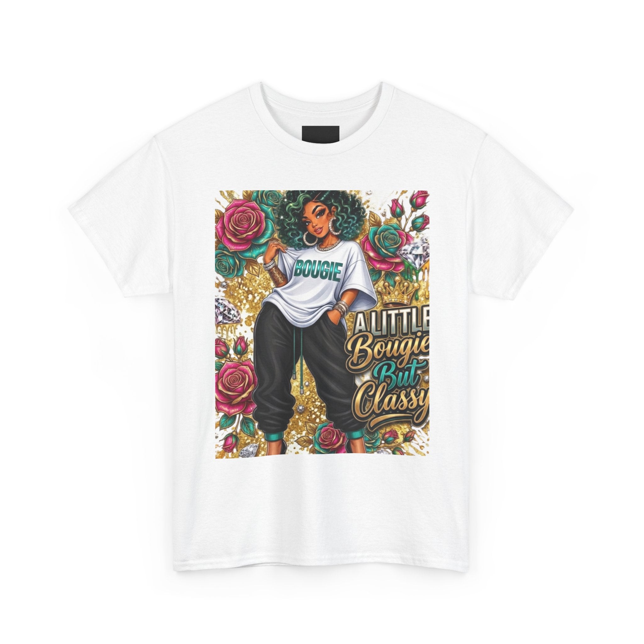 Graphic Tee — "A Little Bougie, But Classy" Floral Afrocentric Design