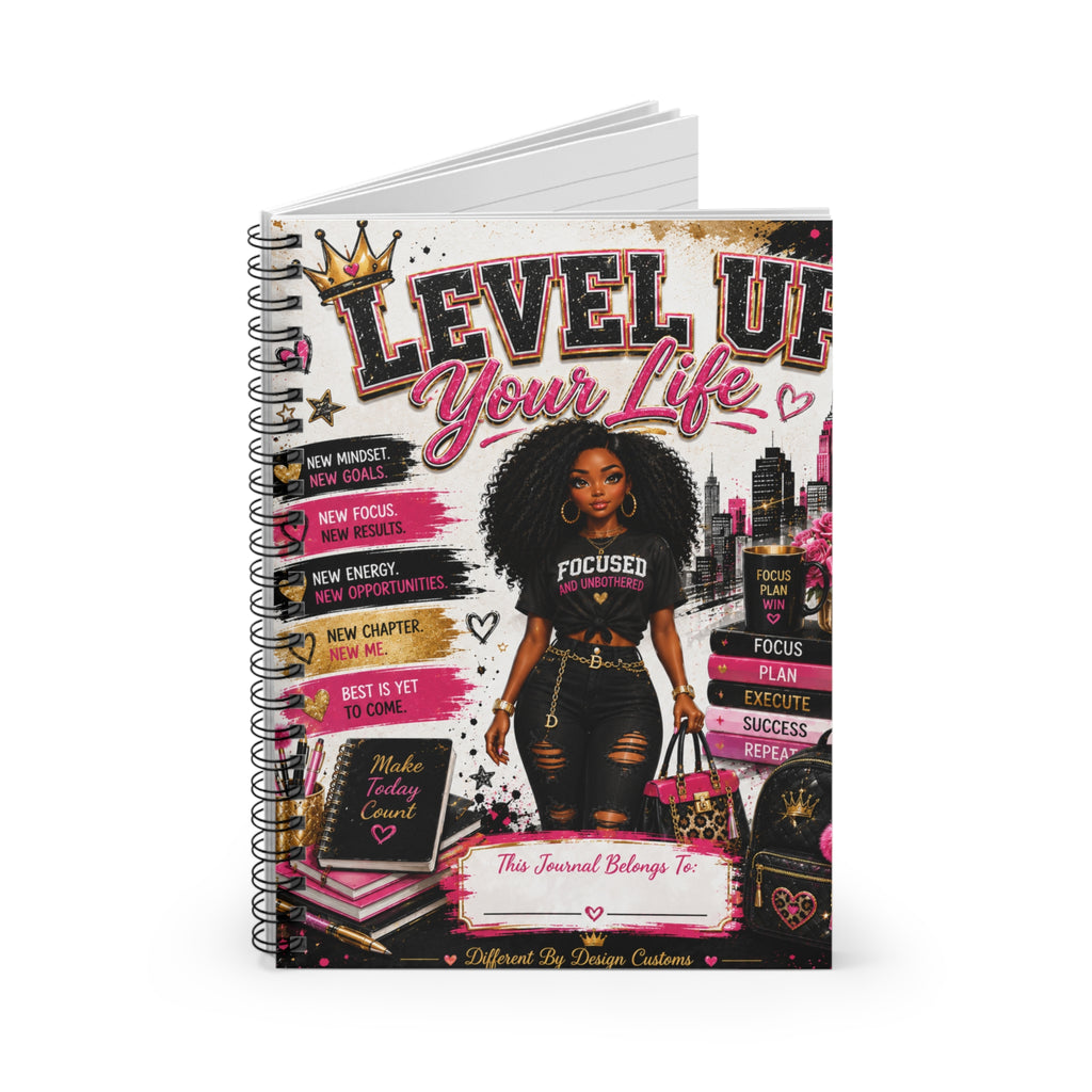 Level Up Your Life Spiral Notebook – Motivational Ruled Journal for Black Women