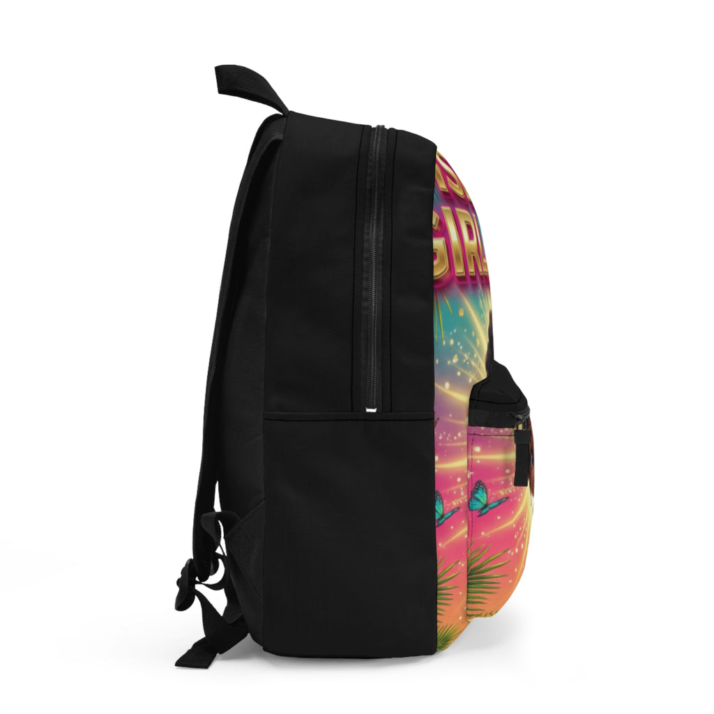 Island Girl Vibes Backpack — Cute Afro Girl Tropical Beach Daypack
