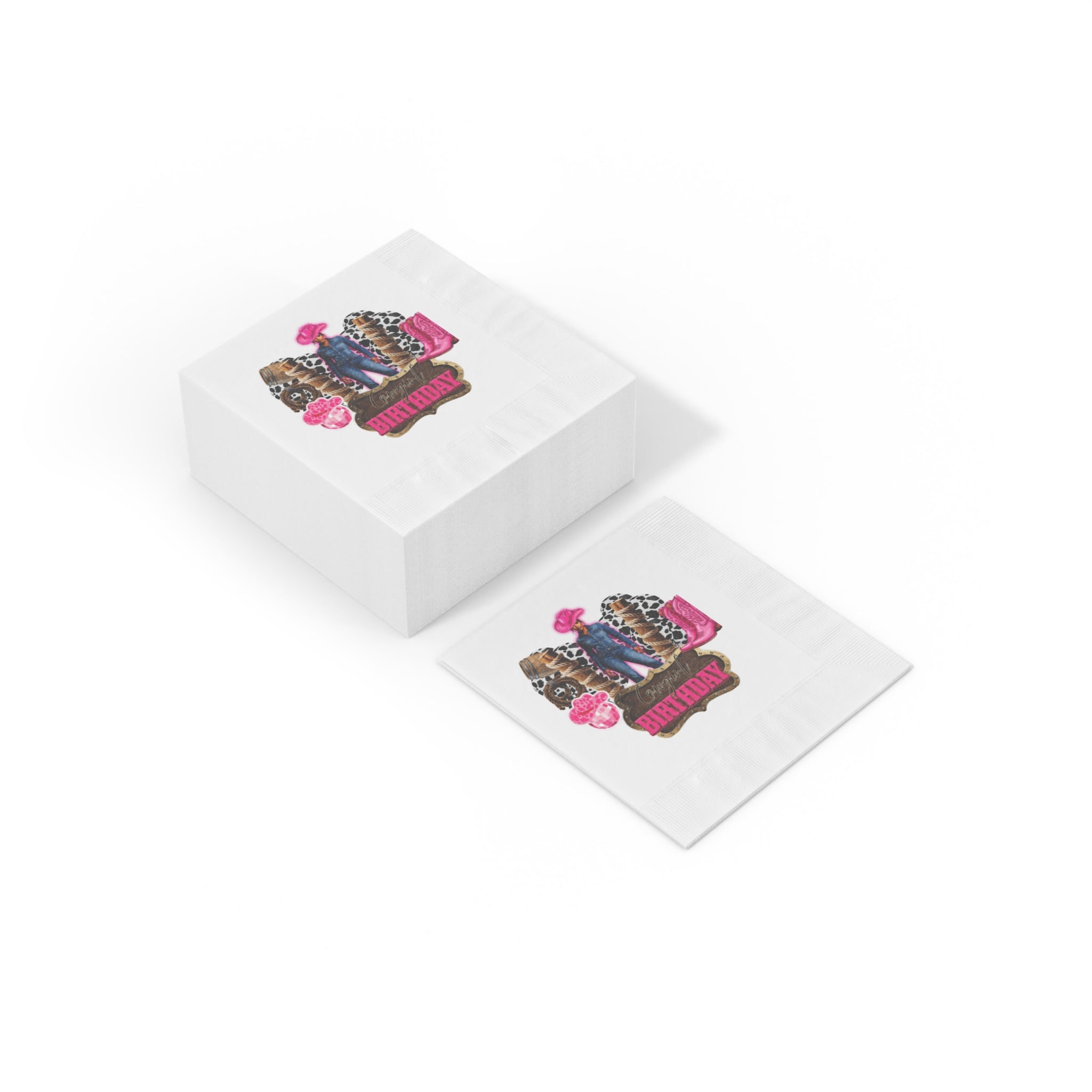 Cowgirl Birthday Napkins — Pink Cowboy Boots & Hat Party Napkins