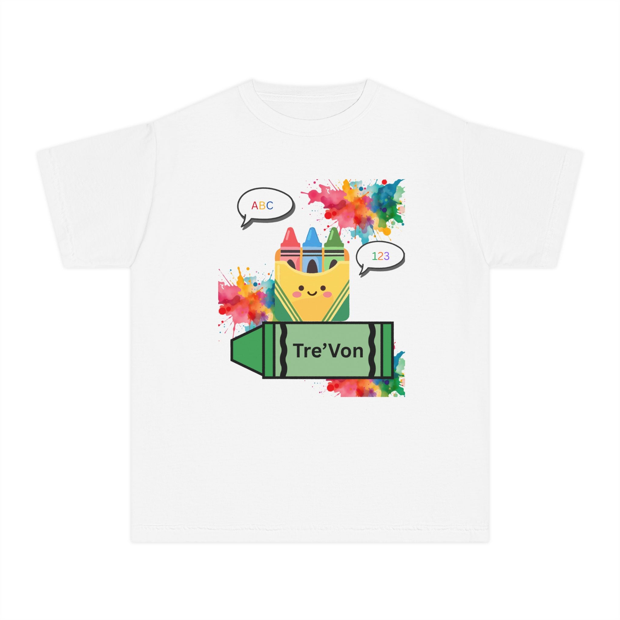 Kids' Crayon Name Tee – Personalized 'Tre'Von' School Art T-Shirt