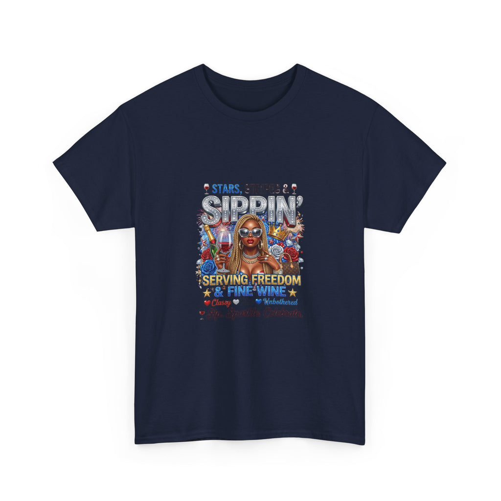 T-Shirt — “Stars, Stripes & Sippin’” Patriotic Serving Freedom Tee