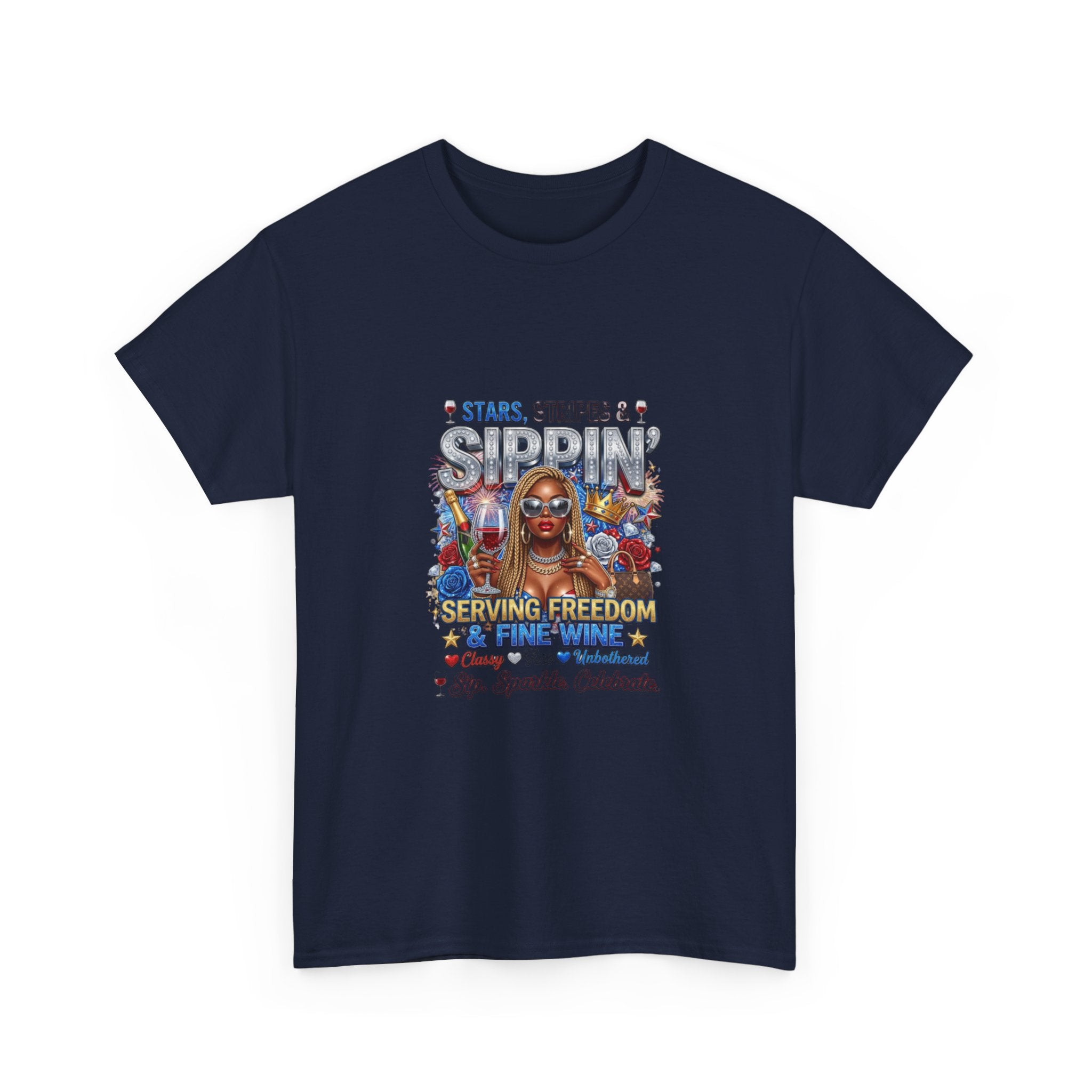 T-Shirt — “Stars, Stripes & Sippin’” Patriotic Serving Freedom Tee