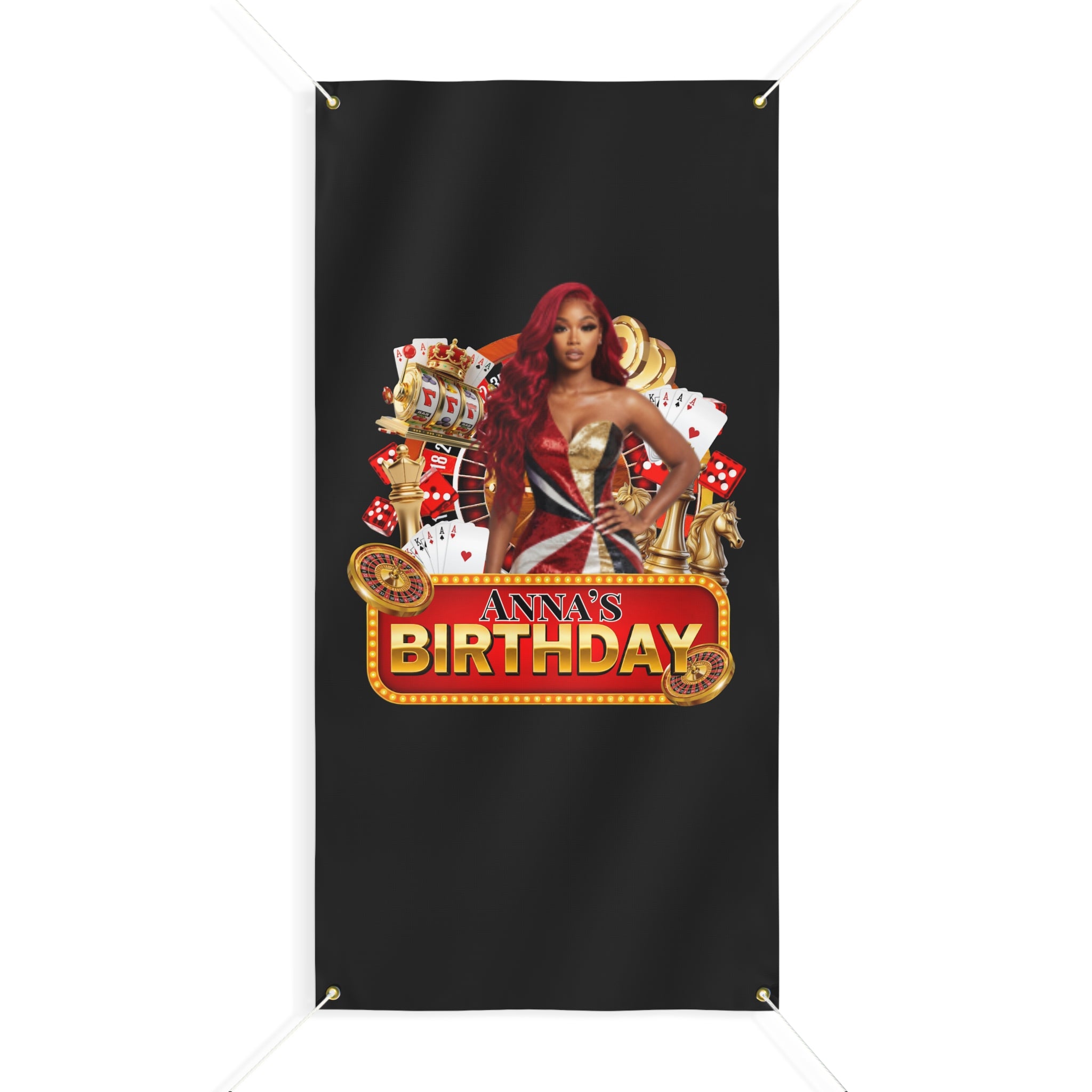 Casino Party Banner — Personalized "Anna's" Vegas Glam Casino Sign