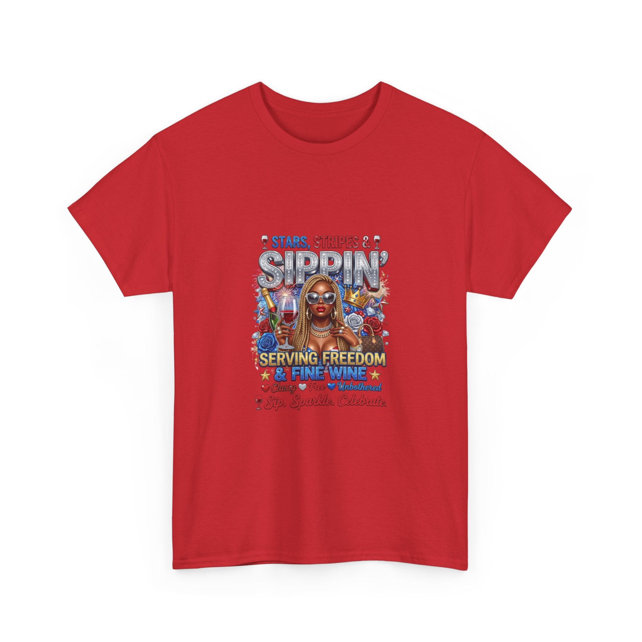 T-Shirt — “Stars, Stripes & Sippin’” Patriotic Serving Freedom Tee