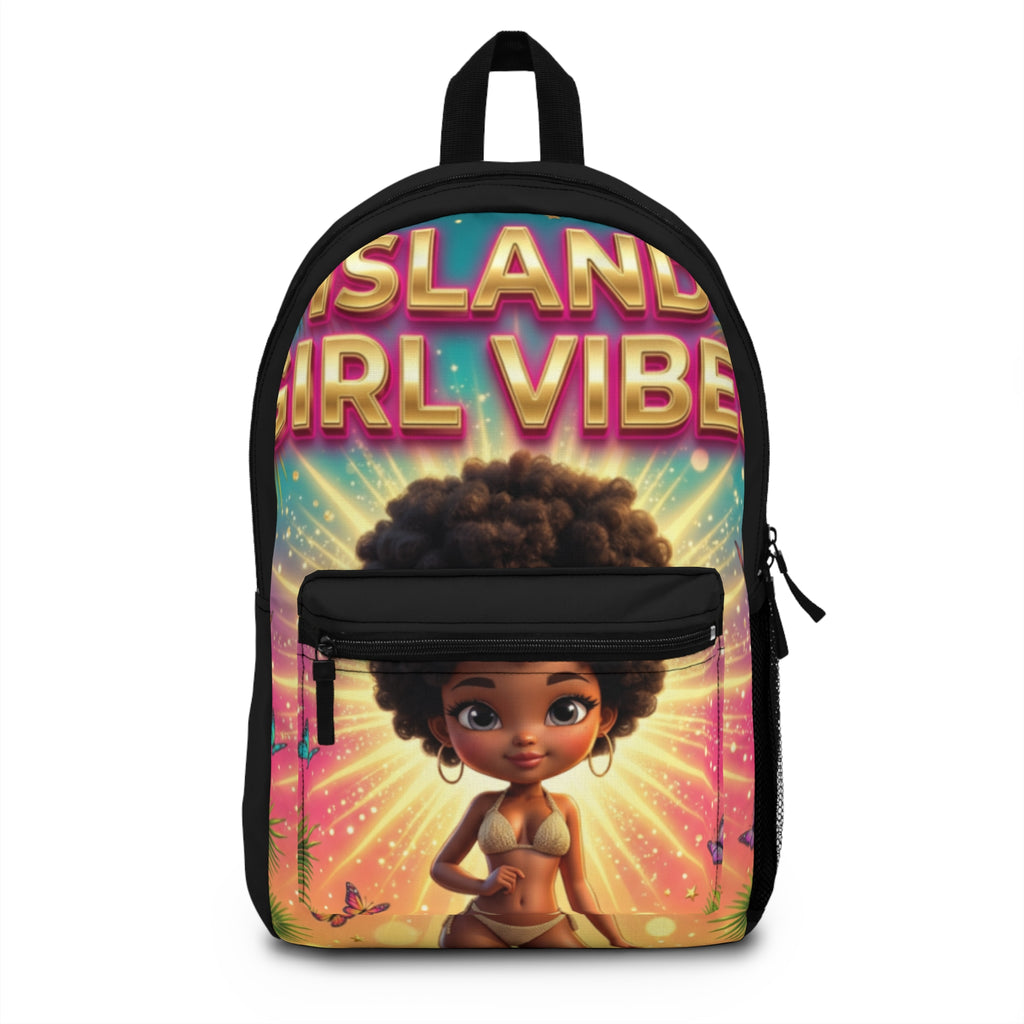 Island Girl Vibes Backpack — Cute Afro Girl Tropical Beach Daypack
