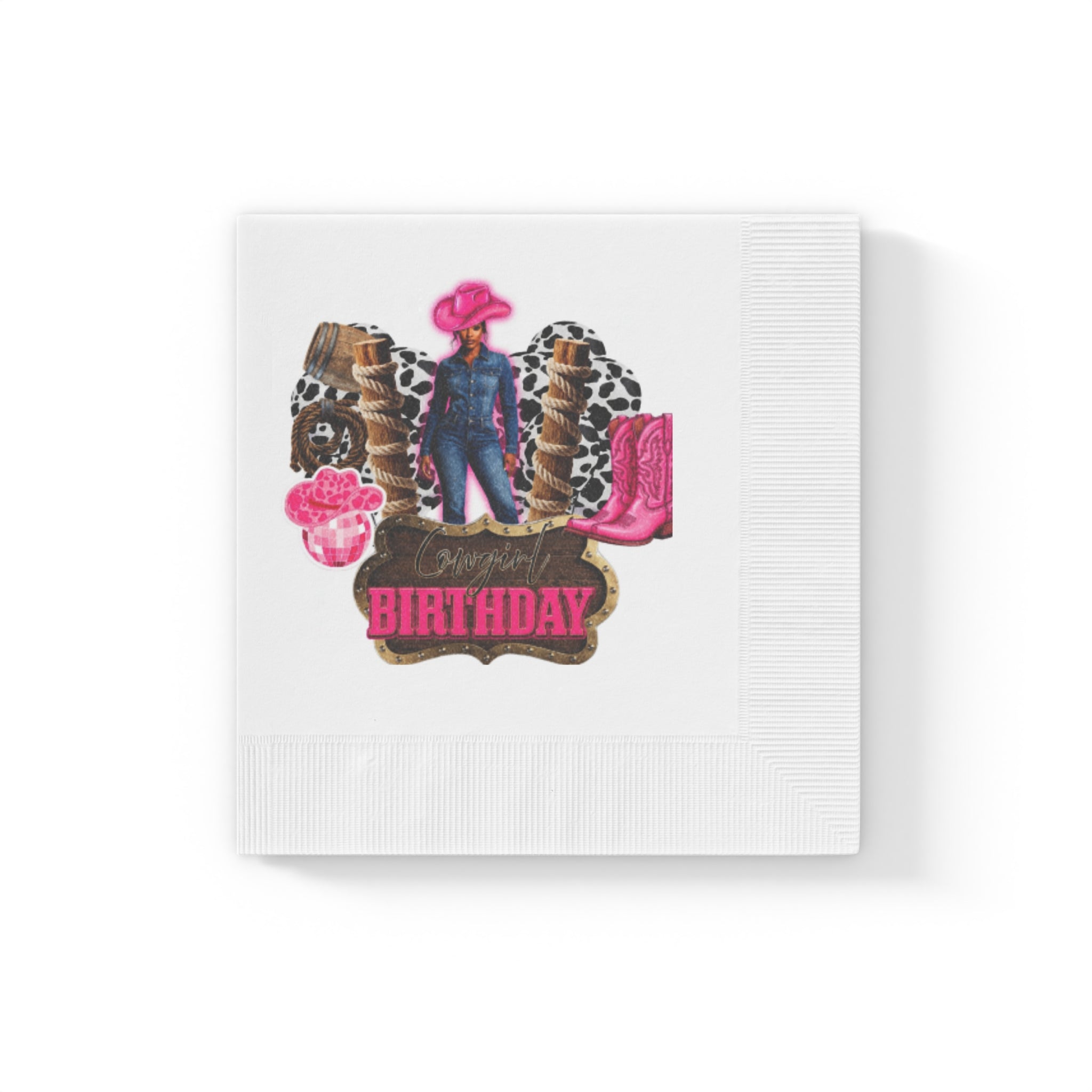 Cowgirl Birthday Napkins — Pink Cowboy Boots & Hat Party Napkins